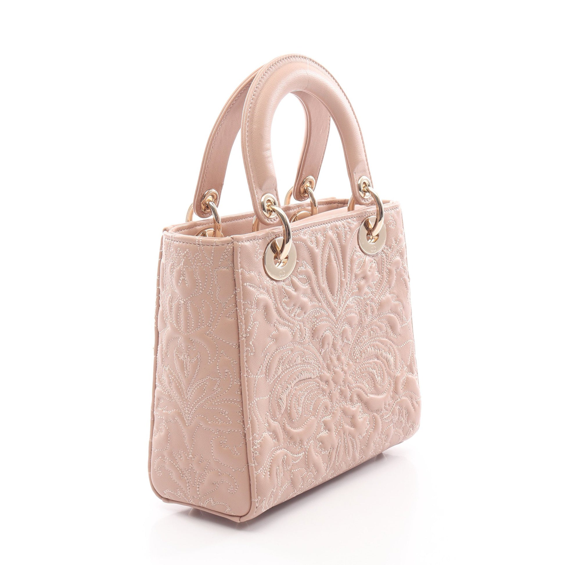 LADY DIOR MY ABCDIOR レディディオール スモール ハンドバッグ フローラル刺繍 レザー ピンクベージュ クリスチャンディオール バッグ Christian Dior