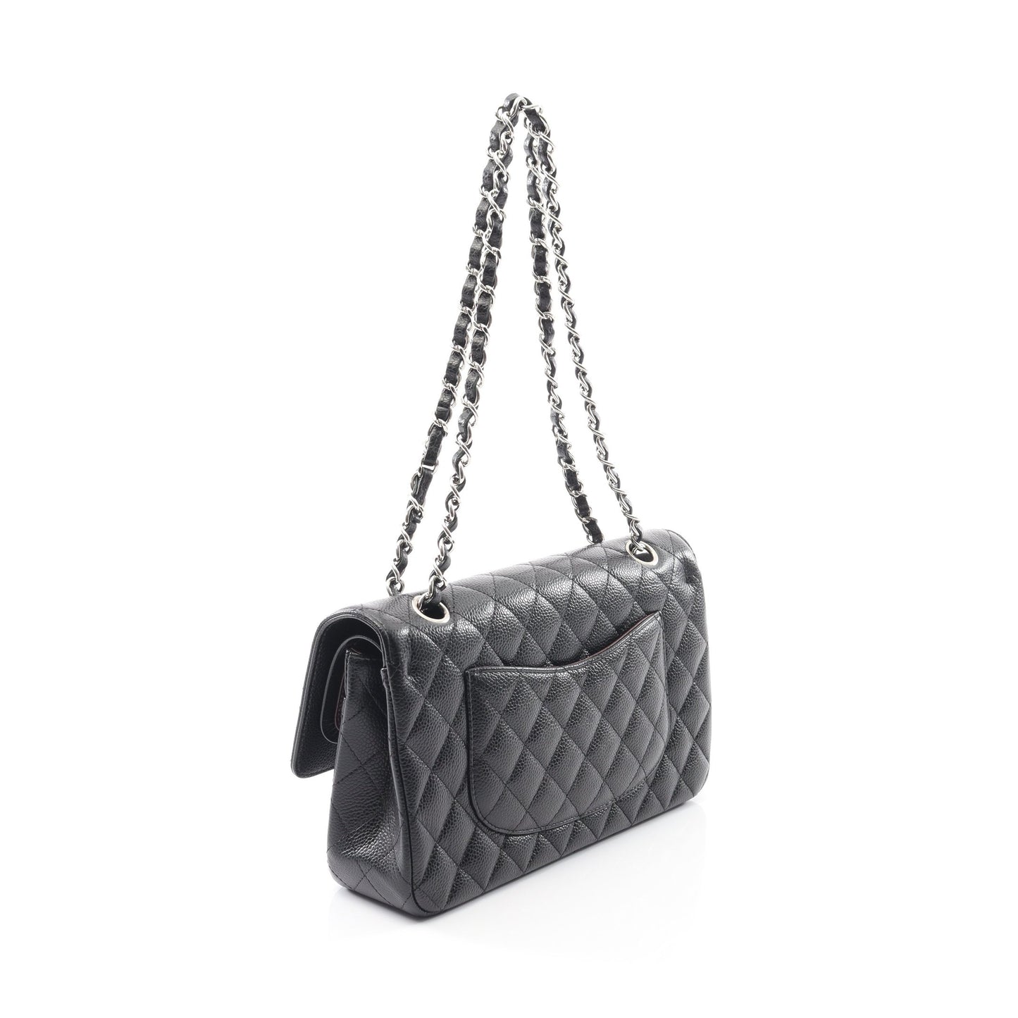マトラッセ Wフラップ Wチェーンショルダーバッグ キャビアスキン ブラック シルバー金具 シャネル バッグ CHANEL