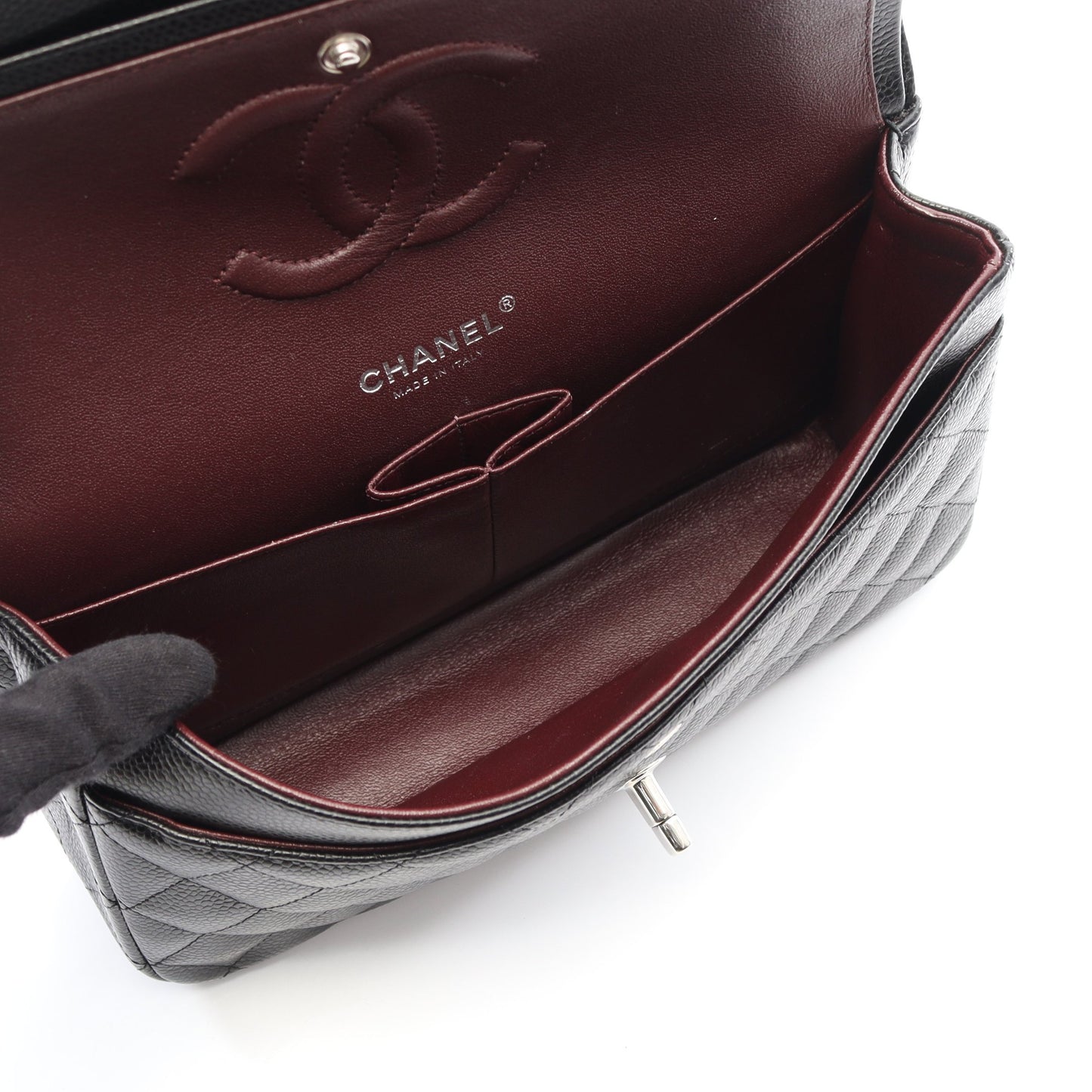 マトラッセ Wフラップ Wチェーンショルダーバッグ キャビアスキン ブラック シルバー金具 シャネル バッグ CHANEL