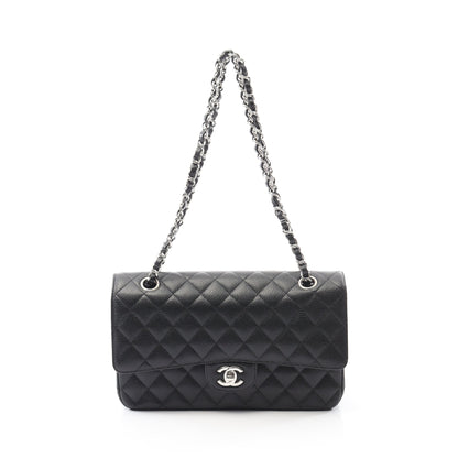 マトラッセ Wフラップ Wチェーンショルダーバッグ キャビアスキン ブラック シルバー金具 シャネル バッグ CHANEL