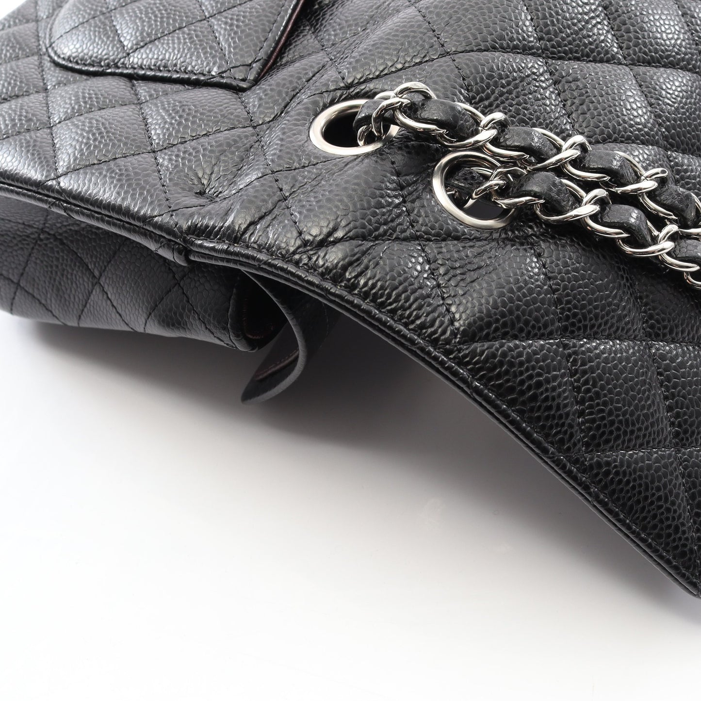 マトラッセ Wフラップ Wチェーンショルダーバッグ キャビアスキン ブラック シルバー金具 シャネル バッグ CHANEL