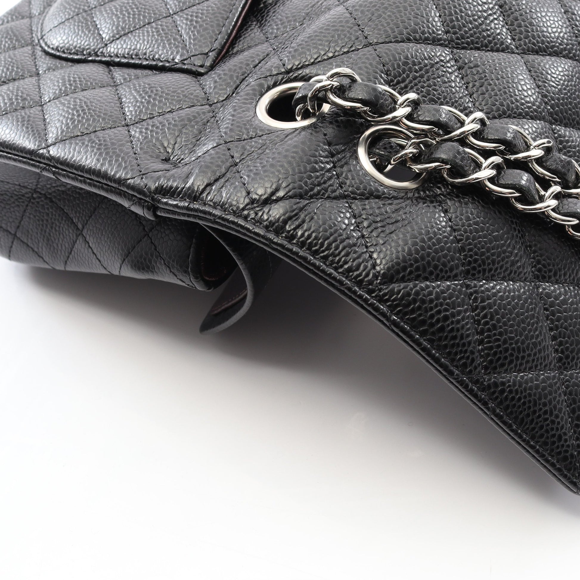 マトラッセ Wフラップ Wチェーンショルダーバッグ キャビアスキン ブラック シルバー金具 シャネル バッグ CHANEL
