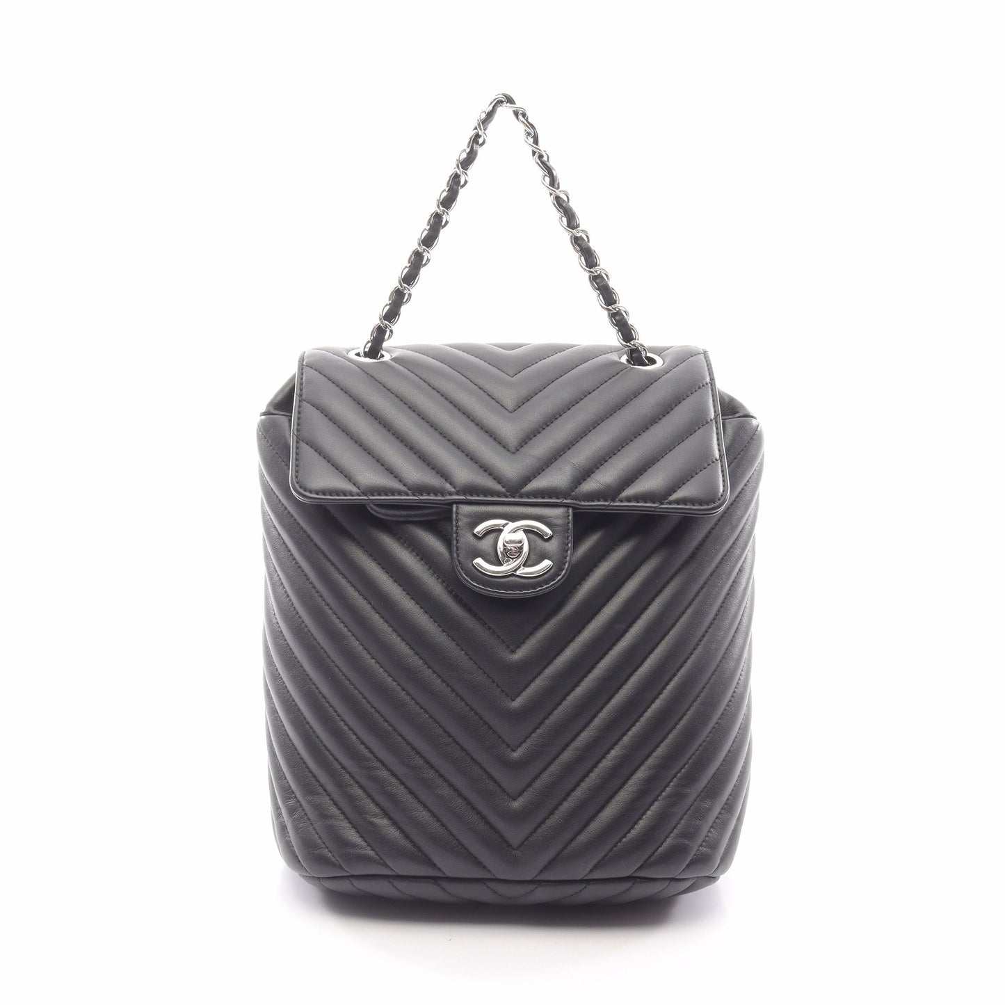 Vステッチ シェブロン バックパック リュックサック ラムスキン ブラック シルバー金具 シャネル バッグ CHANEL