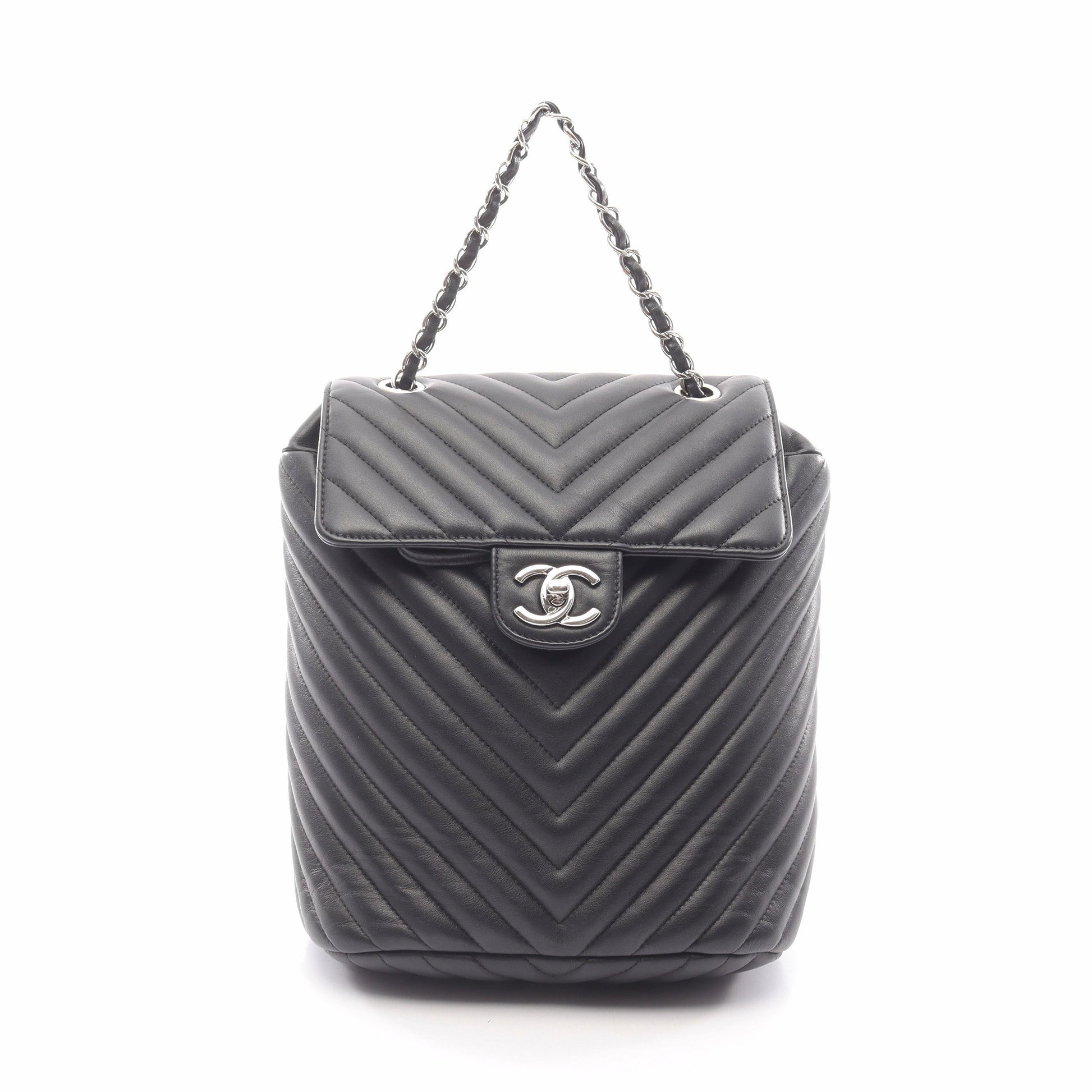 Vステッチ シェブロン バックパック リュックサック ラムスキン ブラック シルバー金具 シャネル バッグ CHANEL