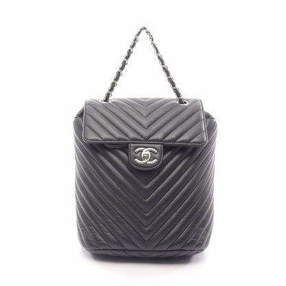 Vステッチ シェブロン バックパック リュックサック ラムスキン ブラック シルバー金具 シャネル バッグ CHANEL