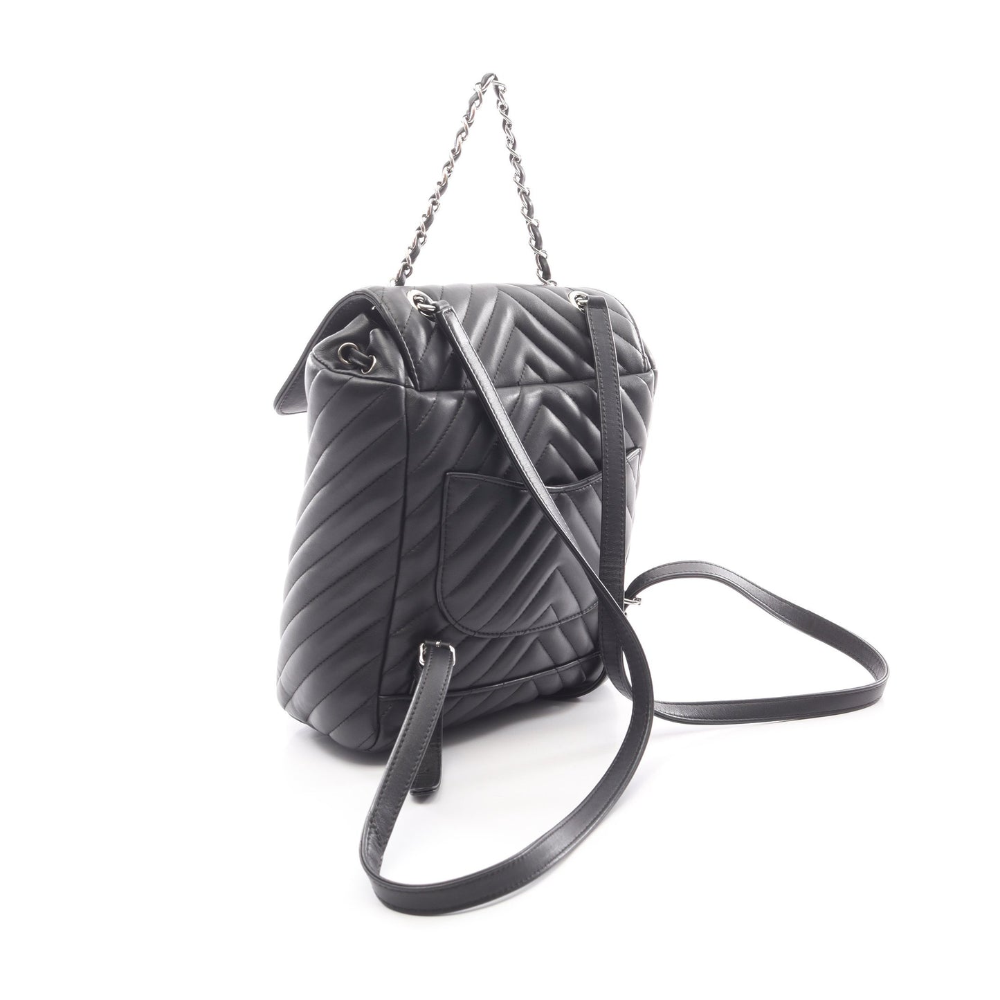 Vステッチ シェブロン バックパック リュックサック ラムスキン ブラック シルバー金具 シャネル バッグ CHANEL