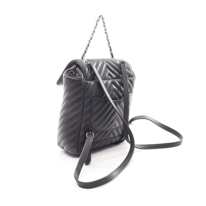 Vステッチ シェブロン バックパック リュックサック ラムスキン ブラック シルバー金具 シャネル バッグ CHANEL