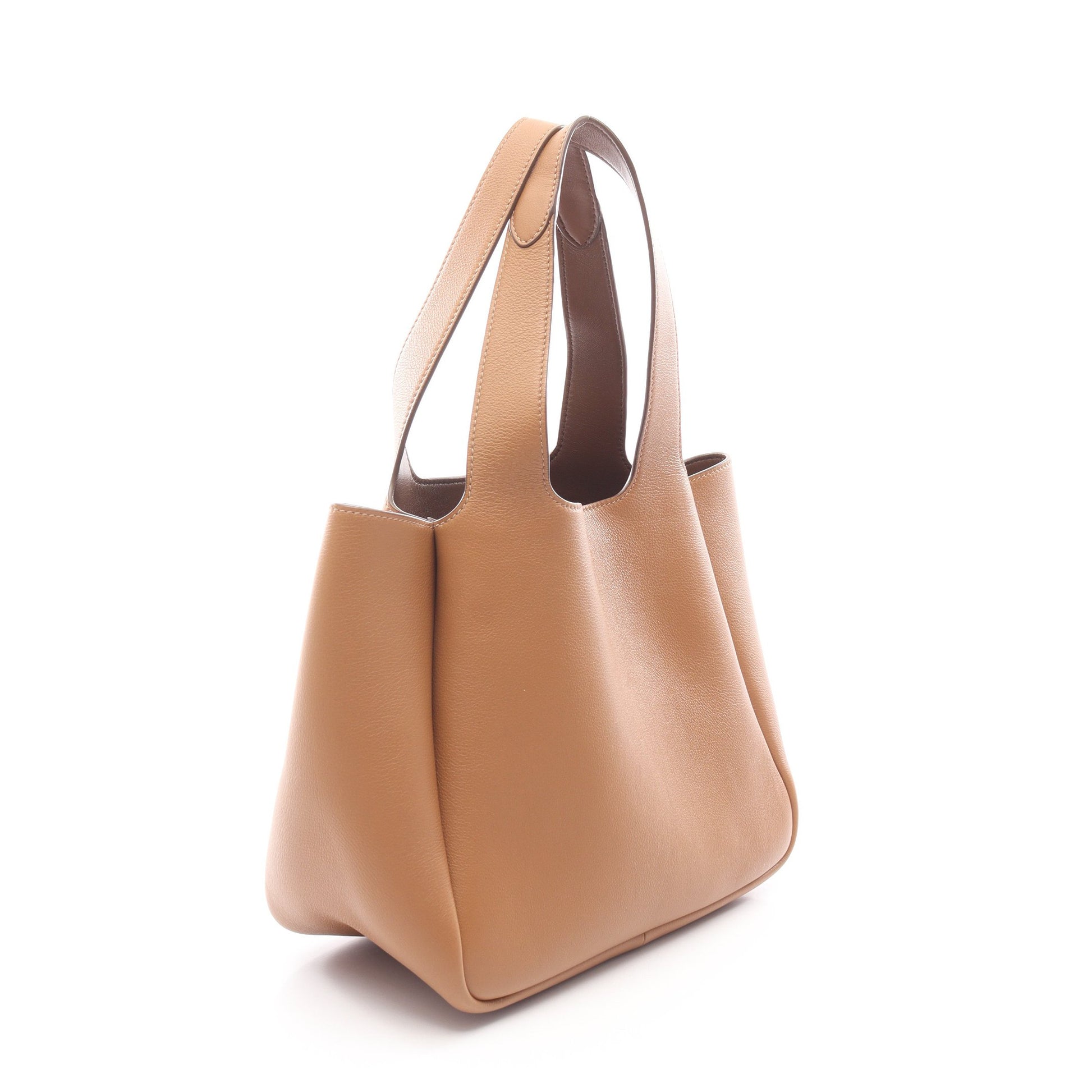 SOFT CALF ハンドバッグ トートバッグ レザー ライトブラウン 三角プレート プラダ バッグ PRADA