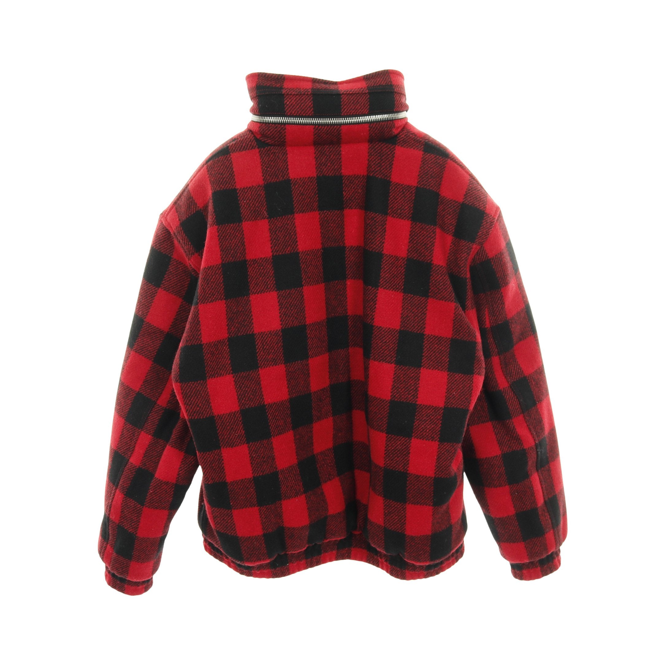 ブルゾン ジャケット チェック柄 フードロゴ ウール レッド ブラック