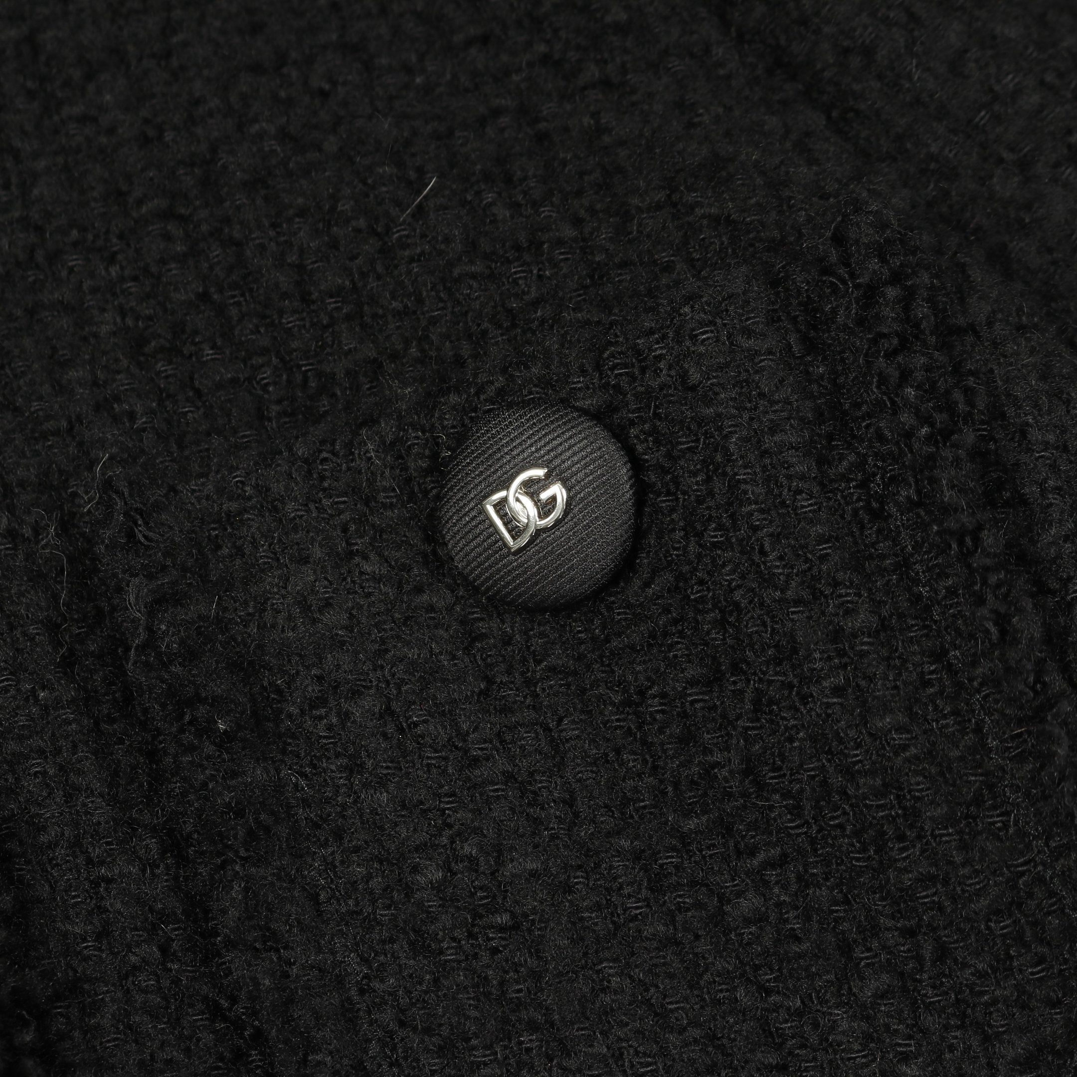 美品 ドルチェアンドガッバーナ ピーコート レオパード柄 ツイード DGロゴボタン シングルブレスツイードコート コート ウール ブラック