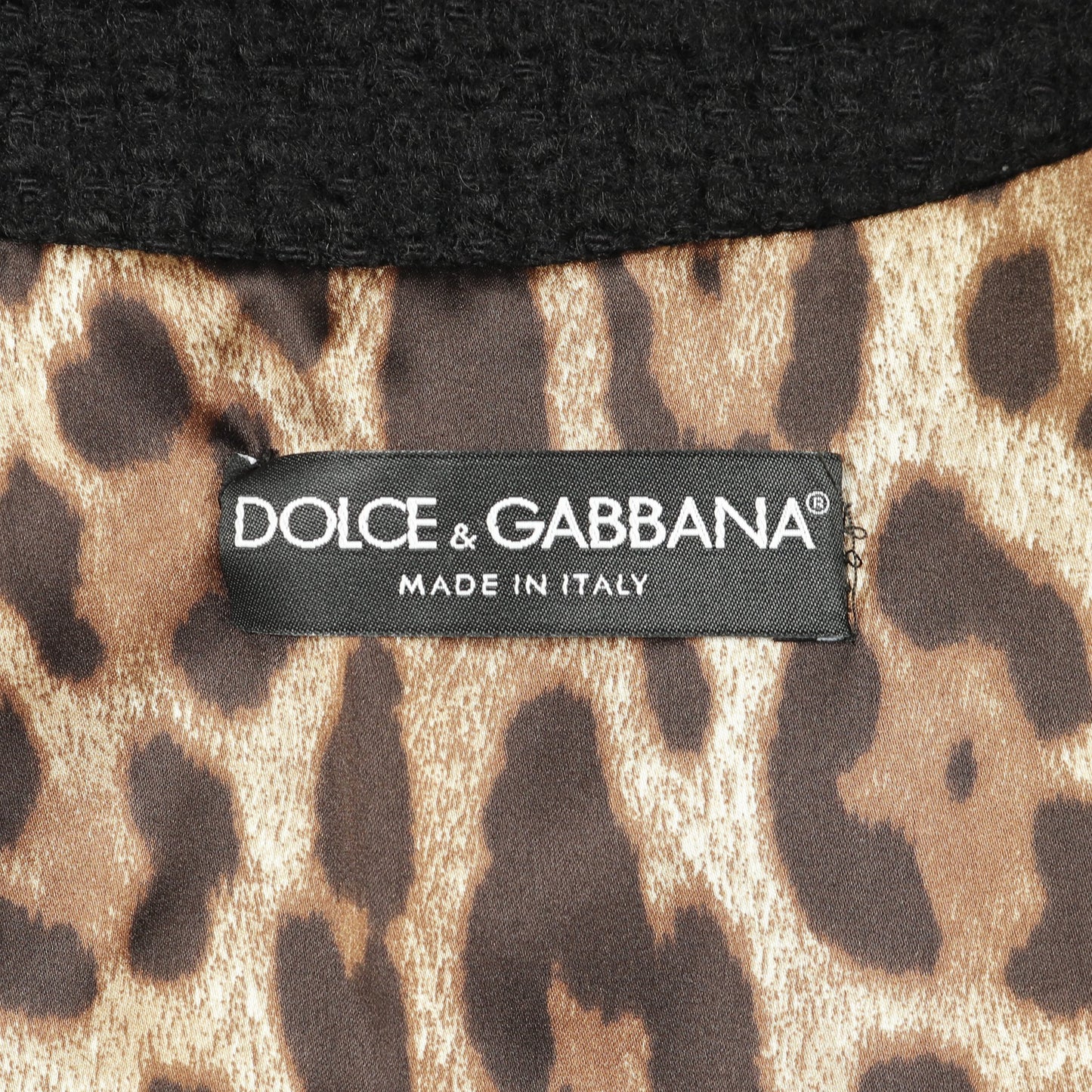 DGロゴボタン シングルブレスツイードコート コート ウール ブラック 裏地レオパード ドルチェアンドガッバーナ アウター DOLCE&GABBANA