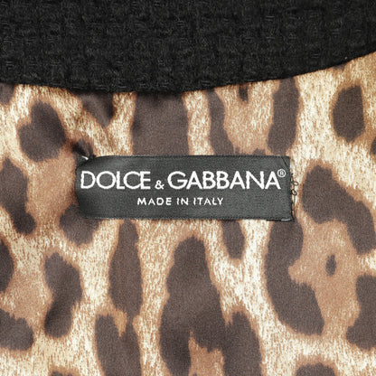 DGロゴボタン シングルブレスツイードコート コート ウール ブラック 裏地レオパード ドルチェアンドガッバーナ アウター DOLCE&GABBANA
