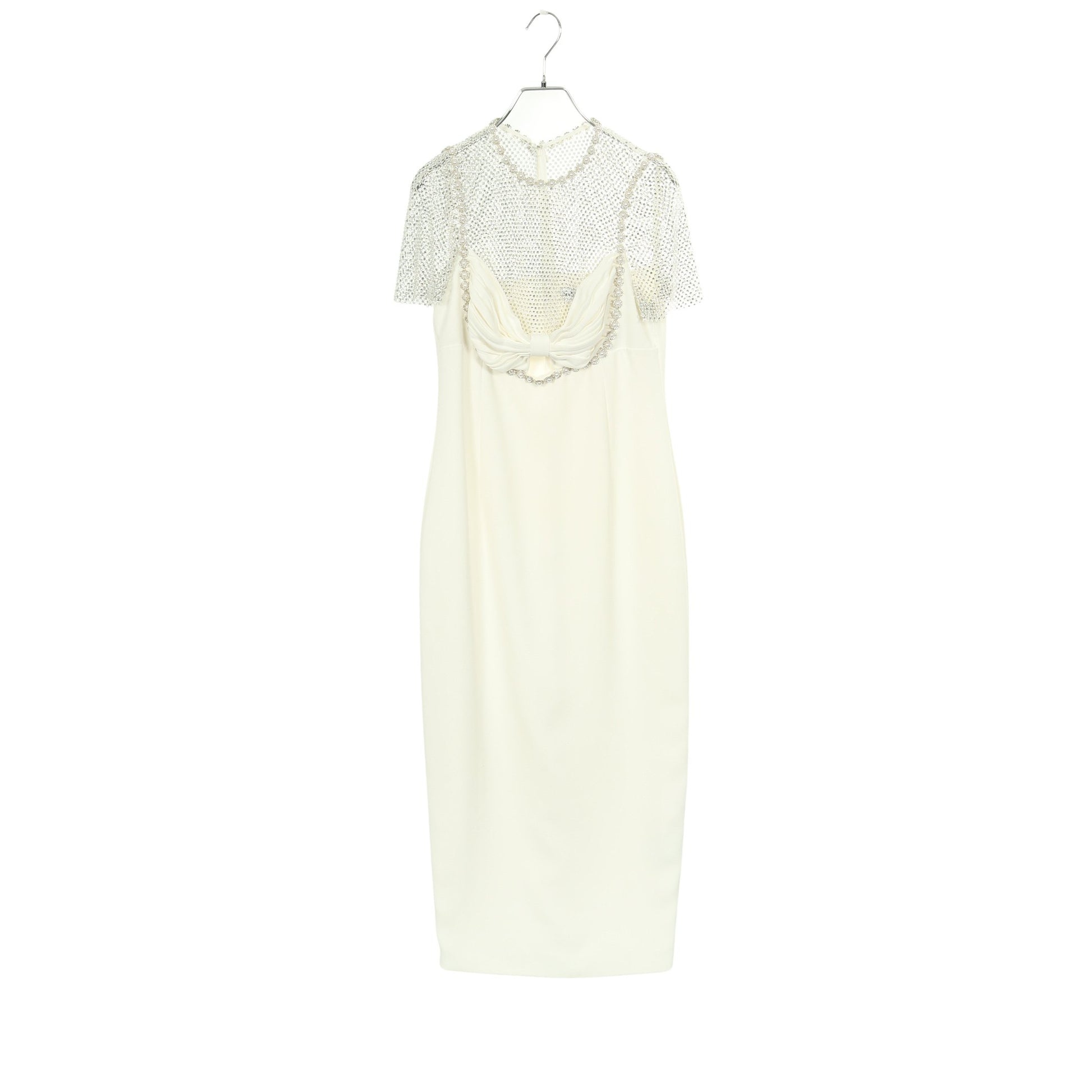 WHITE CRAPE DIAMANTE MIDI DRESS ドレスワンピース 半袖 ホワイト メッシュ ビジュー セルフポートレイト ワンピース SELFPORTRAIT