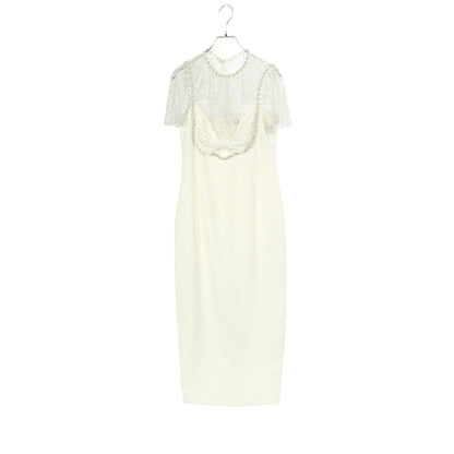 WHITE CRAPE DIAMANTE MIDI DRESS ドレスワンピース 半袖 ホワイト メッシュ ビジュー セルフポートレイト ワンピース SELFPORTRAIT
