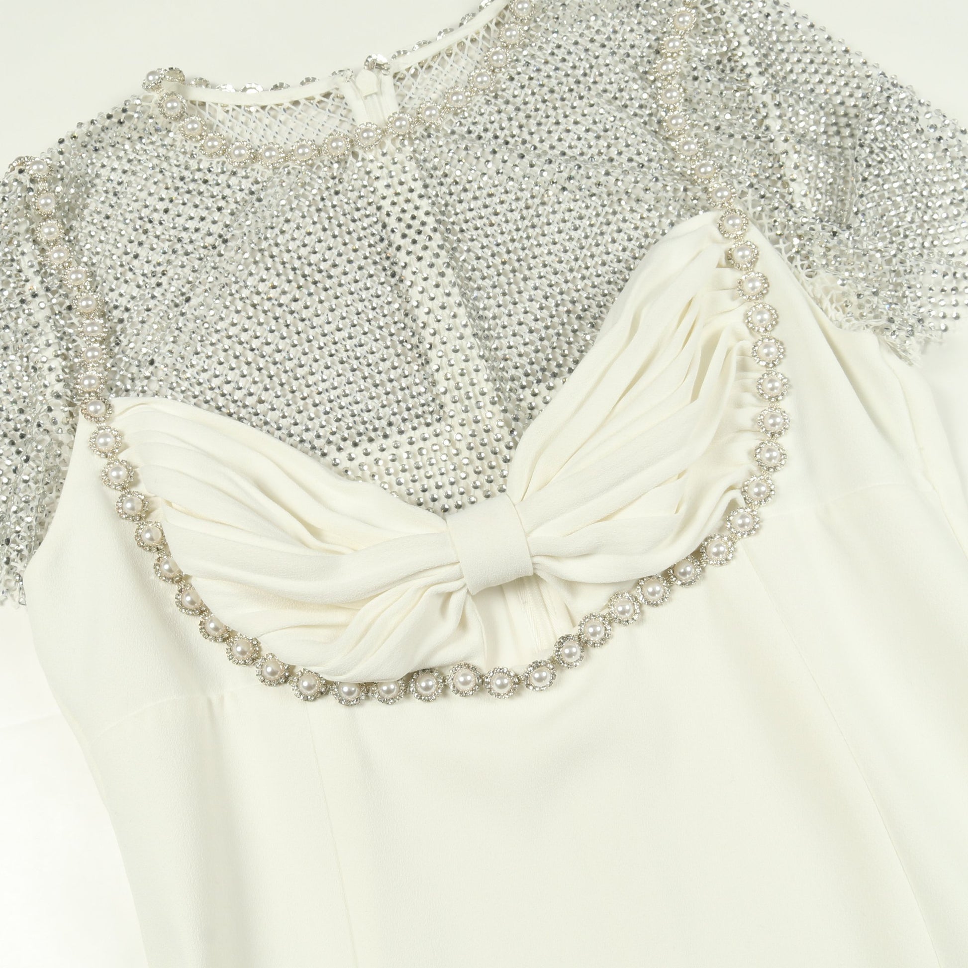 WHITE CRAPE DIAMANTE MIDI DRESS ドレスワンピース 半袖 ホワイト メッシュ ビジュー セルフポートレイト ワンピース SELFPORTRAIT