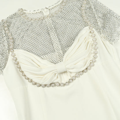 WHITE CRAPE DIAMANTE MIDI DRESS ドレスワンピース 半袖 ホワイト メッシュ ビジュー セルフポートレイト ワンピース SELFPORTRAIT