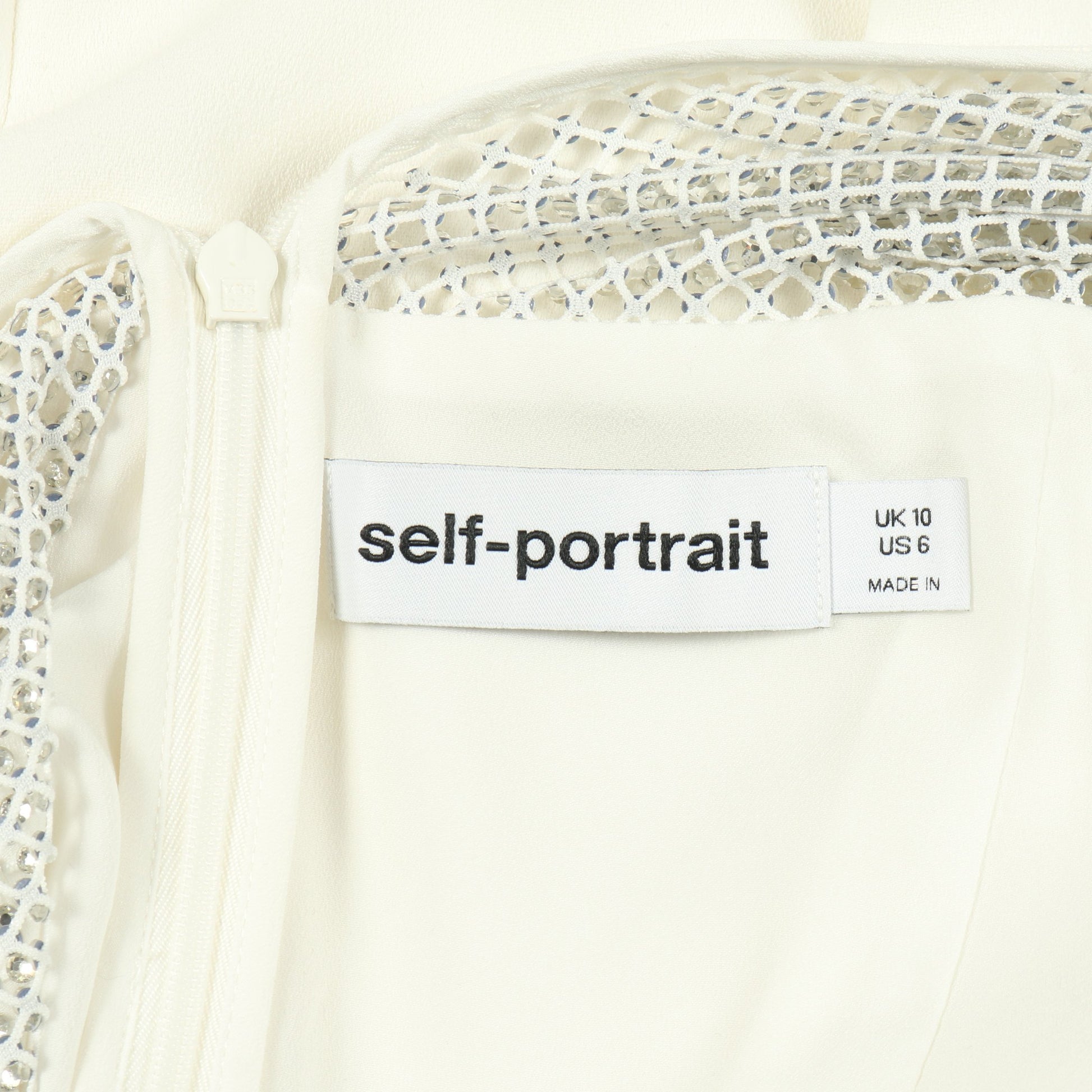 WHITE CRAPE DIAMANTE MIDI DRESS ドレスワンピース 半袖 ホワイト メッシュ ビジュー セルフポートレイト ワンピース SELFPORTRAIT