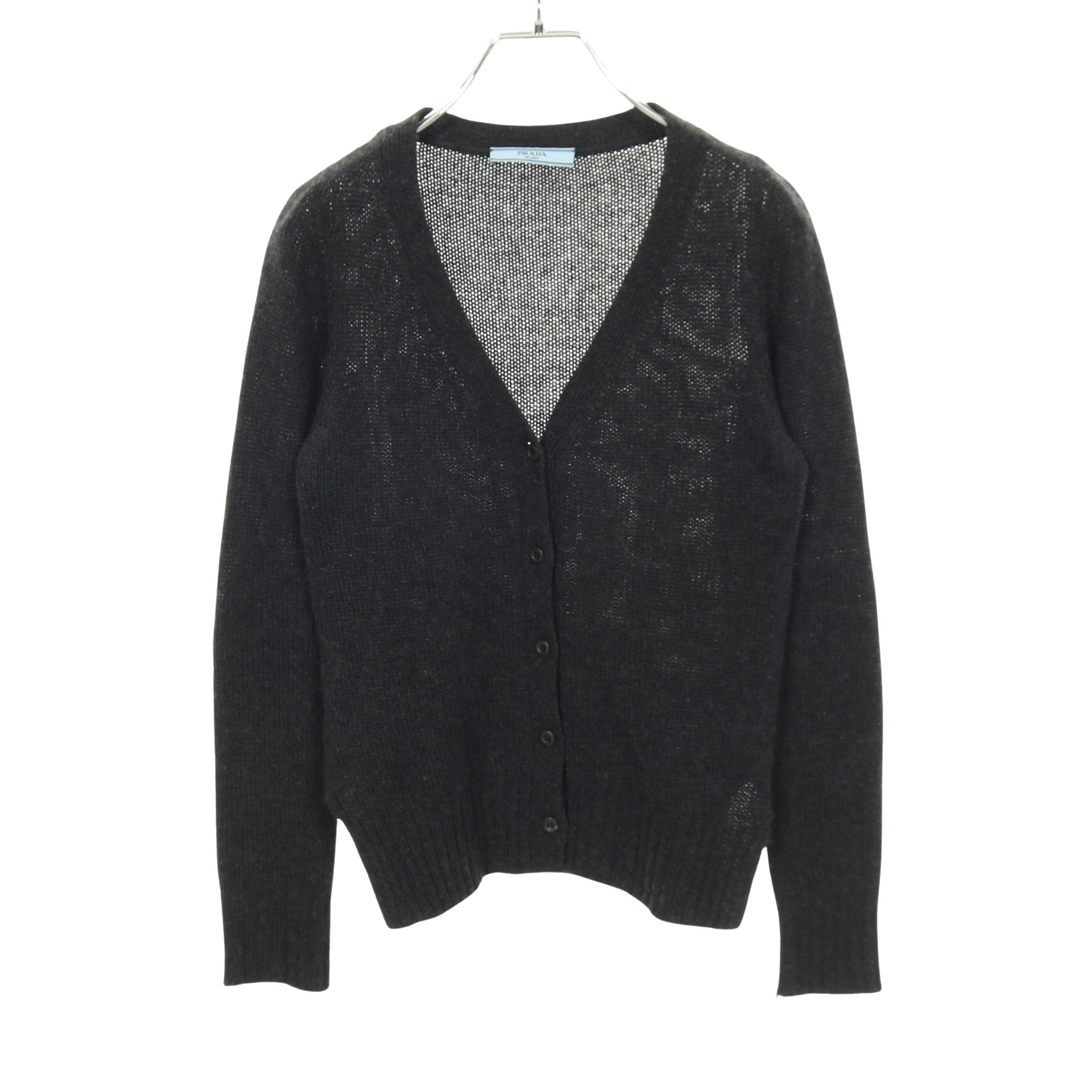 カーディガン Vネック エルボーパッチ カシミヤ グレー プラダ – RECLO
