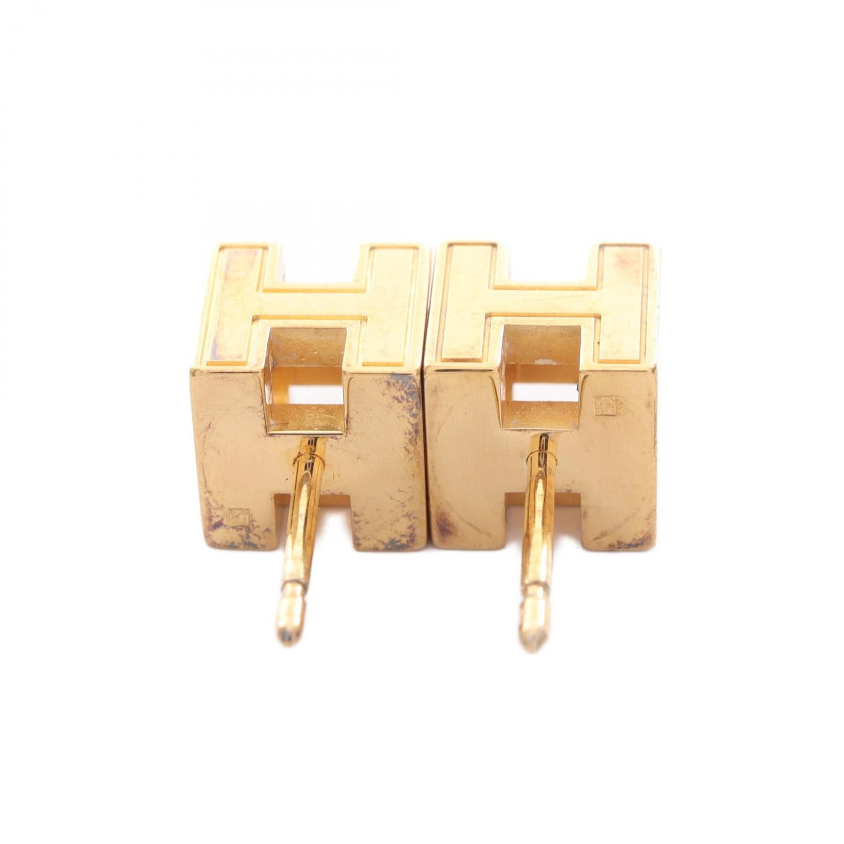 カージュドアッシュ Hキューブ ピアス GP ゴールド オフホワイト エルメス アクセサリー HERMES