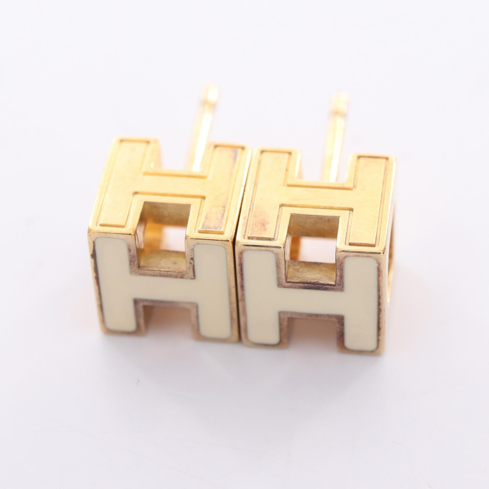 カージュドアッシュ Hキューブ ピアス GP ゴールド オフホワイト エルメス アクセサリー HERMES