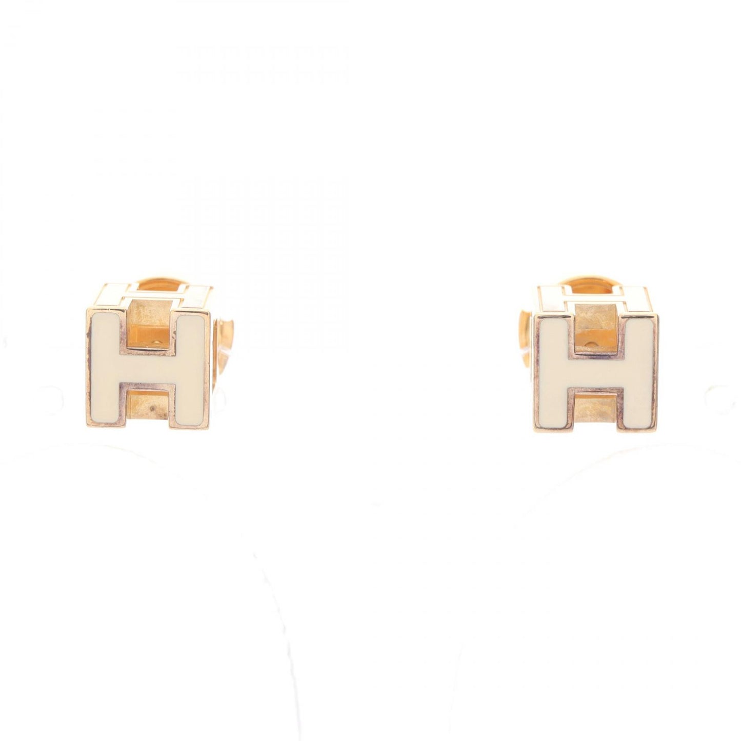 カージュドアッシュ Hキューブ ピアス GP ゴールド オフホワイト エルメス アクセサリー HERMES