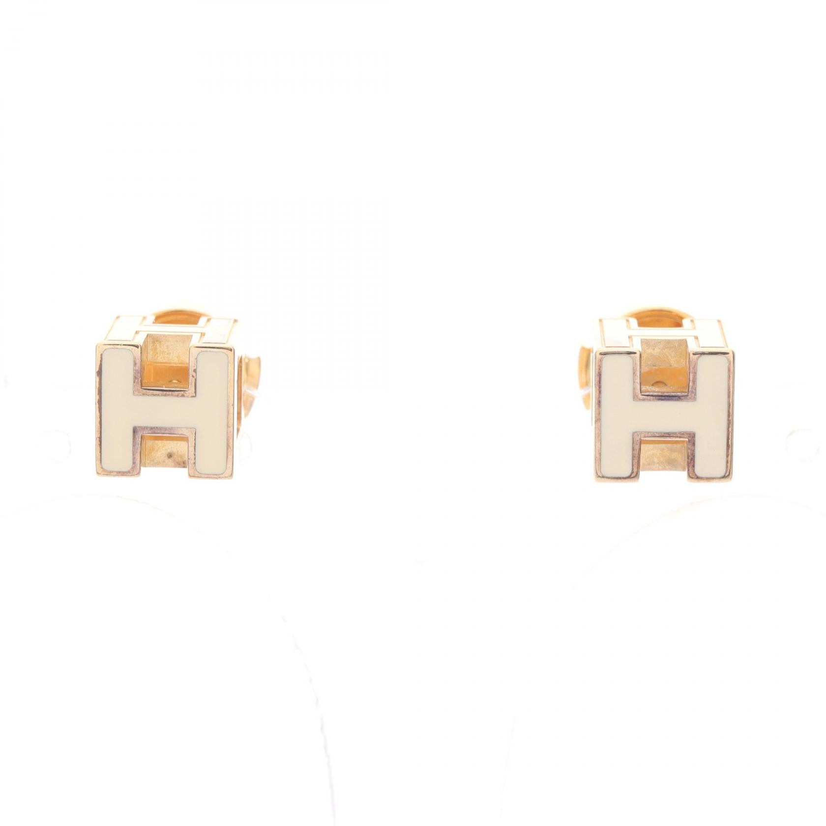 カージュドアッシュ Hキューブ ピアス GP ゴールド オフホワイト エルメス アクセサリー HERMES