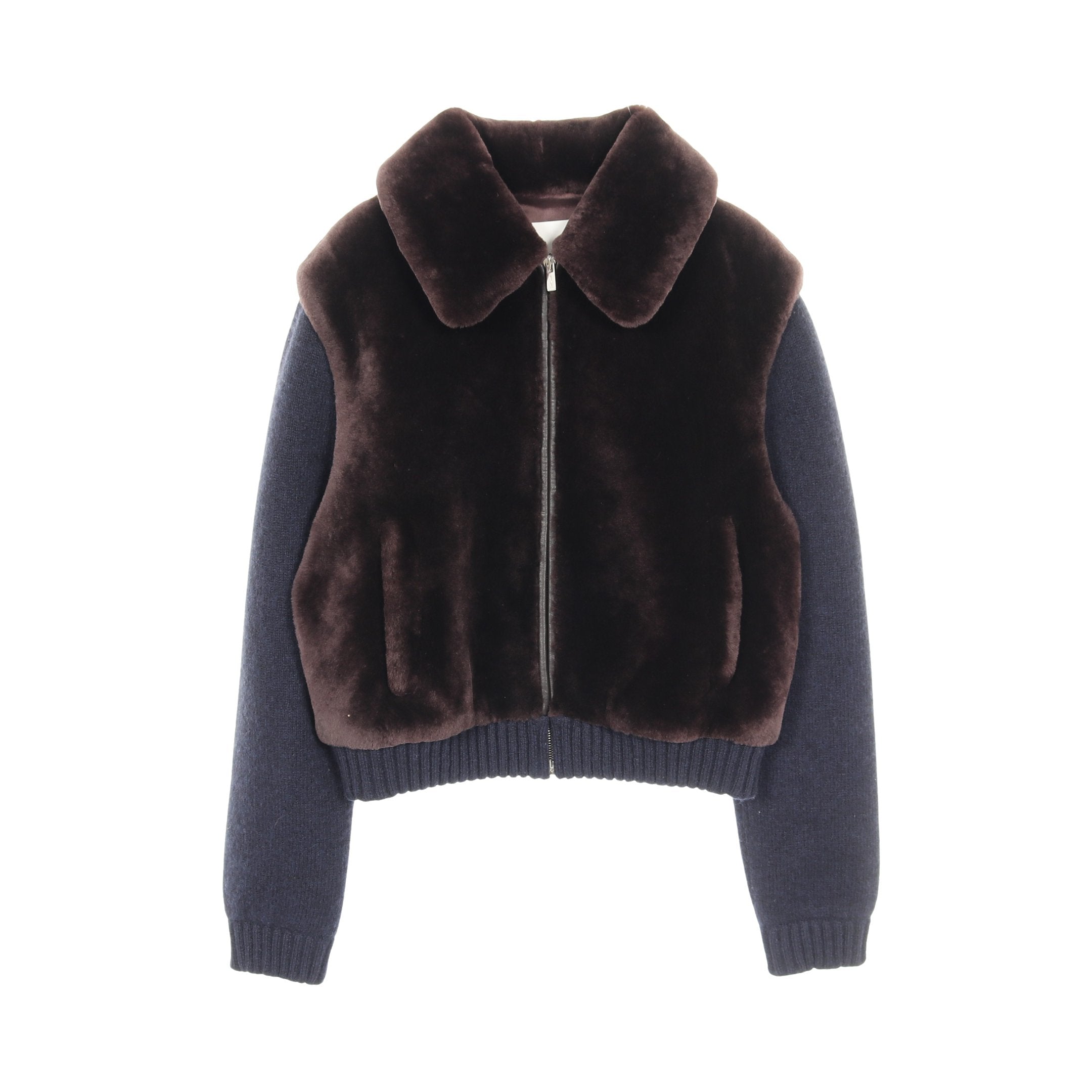 シアリングニット ブルゾン ジャケット バックロゴ ウール カシミヤ