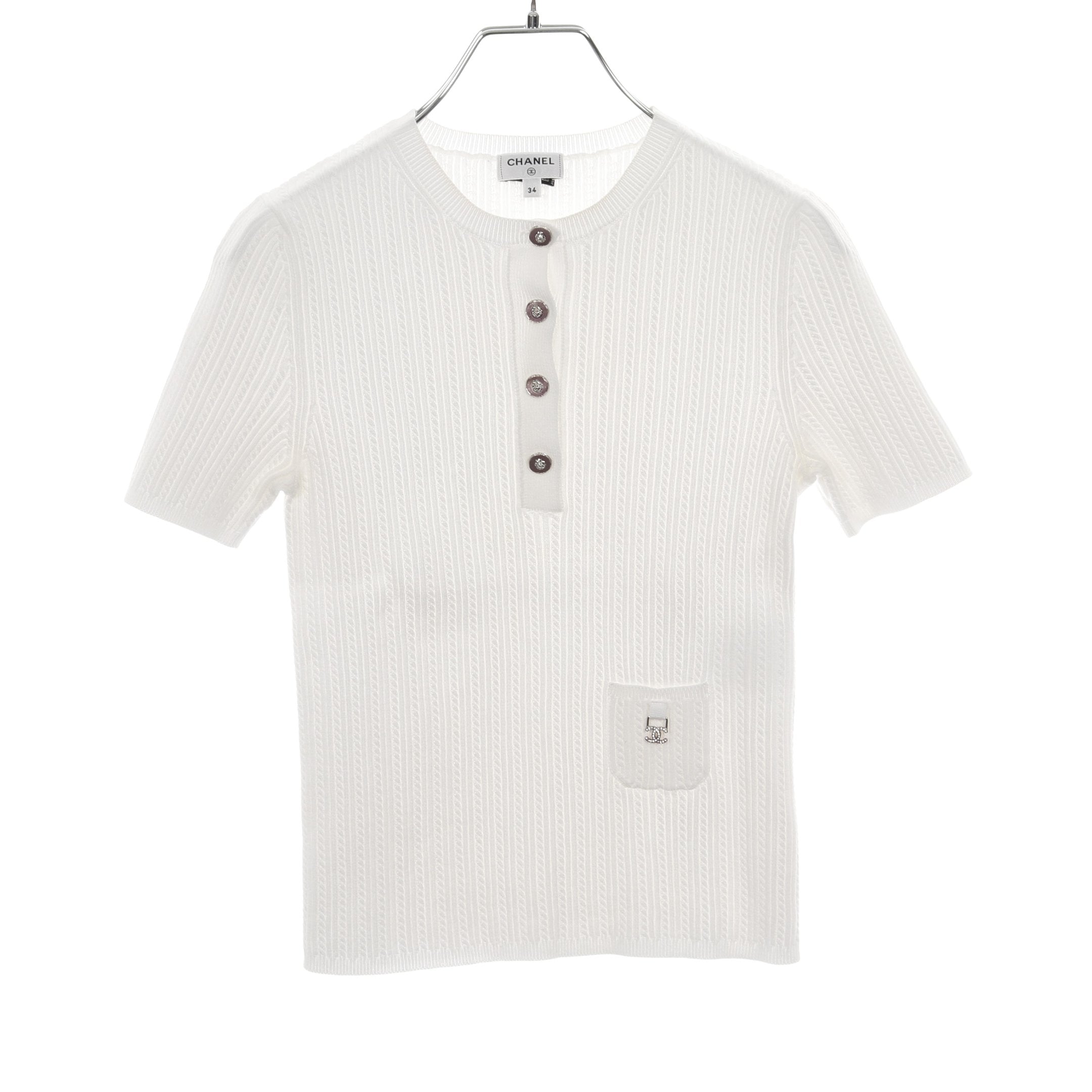 CHANEL 半袖ニット 44 ホワイト コットン CHANEL 半袖ニット 44 ホワイト コットン