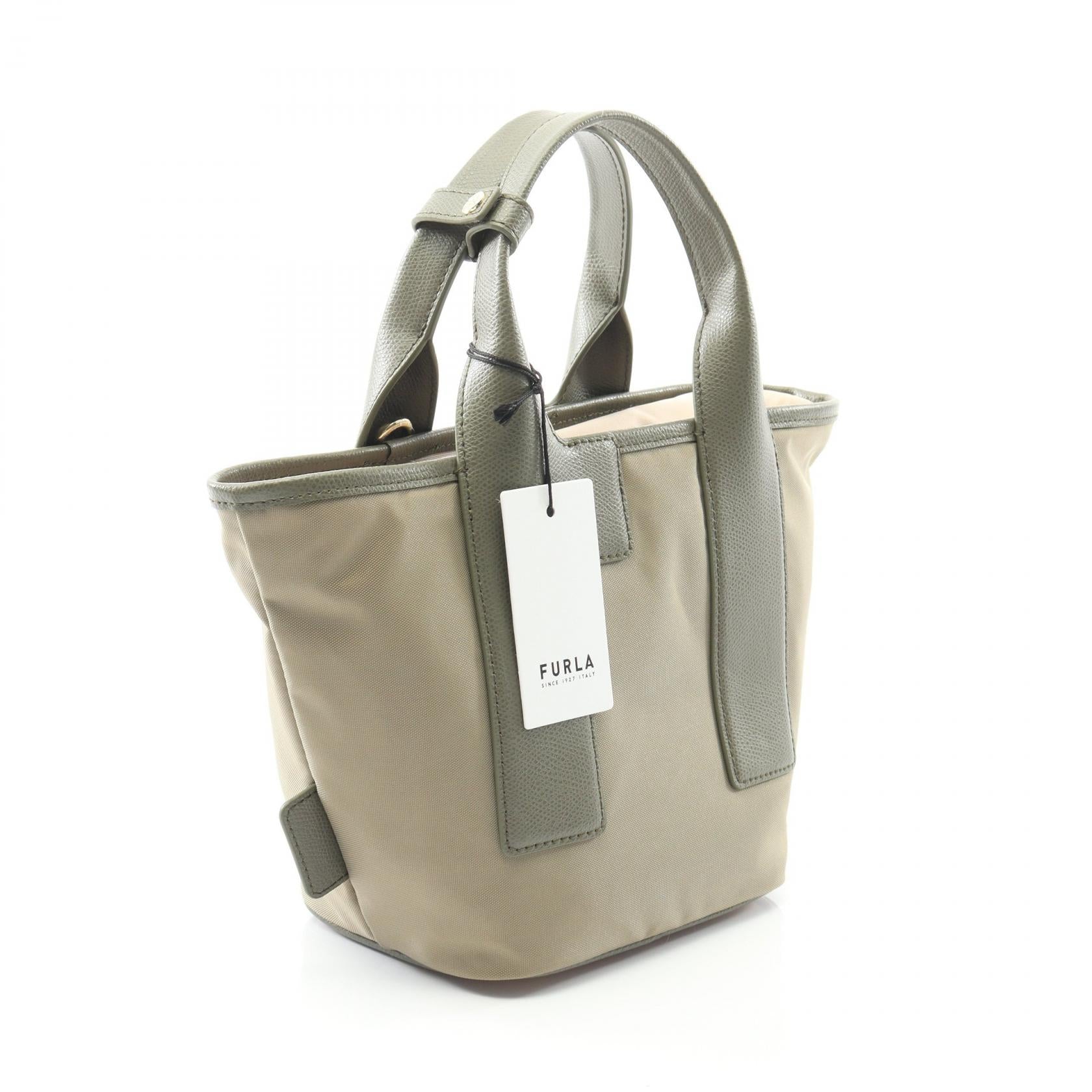 PIUMA ピューマ S ハンドバッグ トートバッグ ナイロン レザー ベージュ カーキグリーン フルラ バッグ FURLA