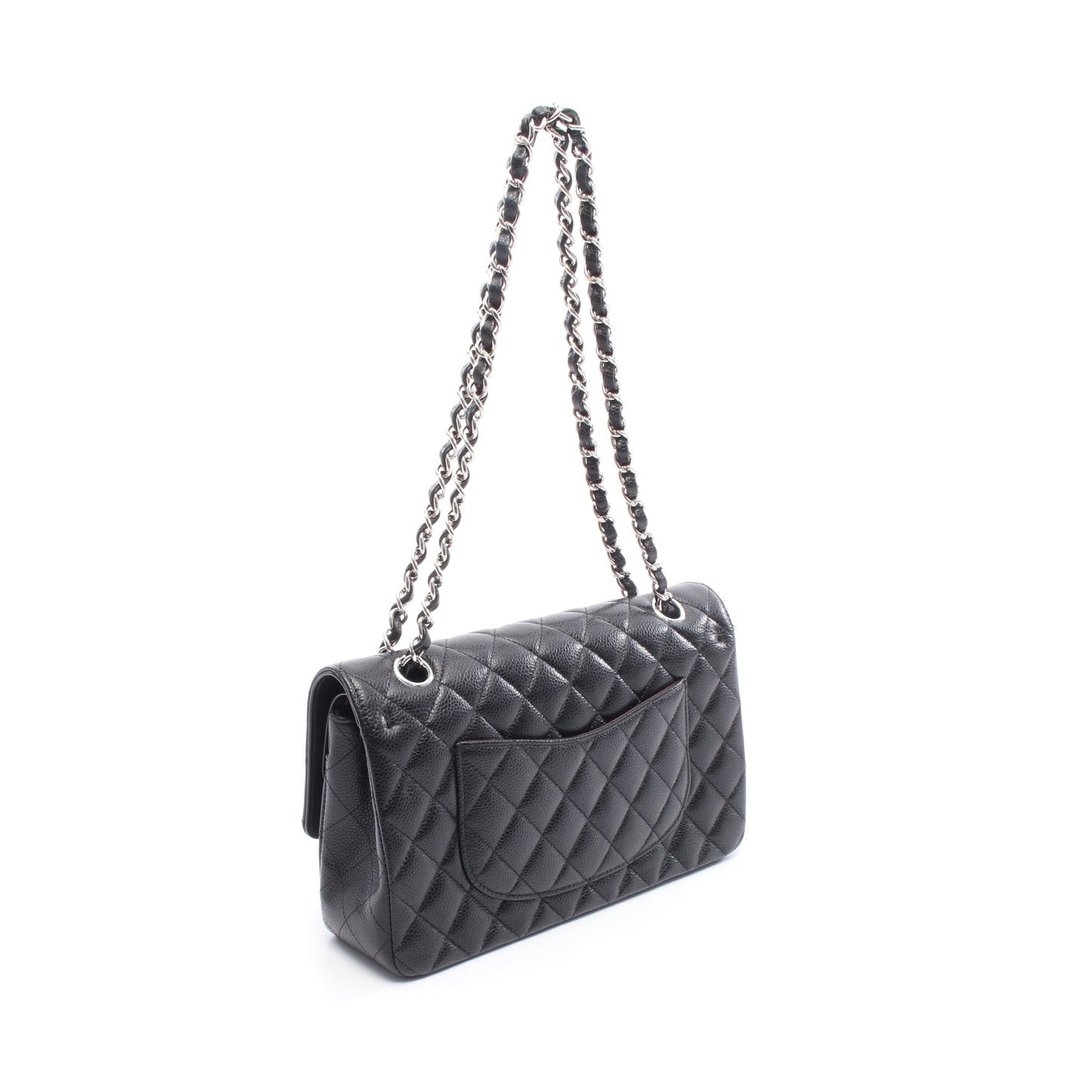 マトラッセ Wフラップ Wチェーンショルダーバッグ キャビアスキン ブラック シルバー金具 シャネル バッグ CHANEL