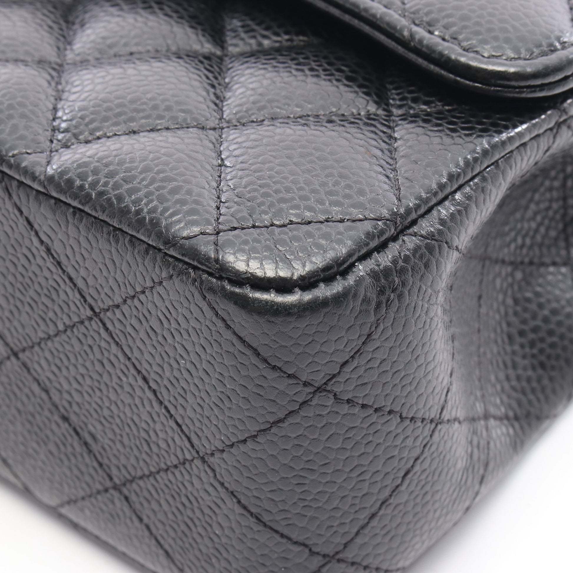 マトラッセ Wフラップ Wチェーンショルダーバッグ キャビアスキン ブラック シルバー金具 シャネル バッグ CHANEL