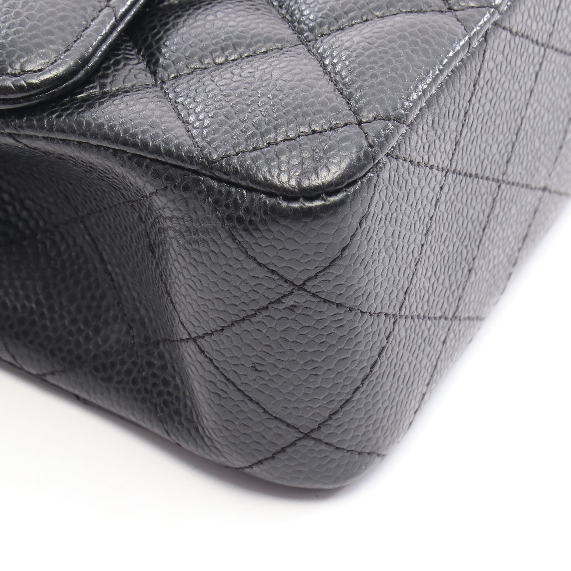マトラッセ Wフラップ Wチェーンショルダーバッグ キャビアスキン ブラック シルバー金具 シャネル バッグ CHANEL