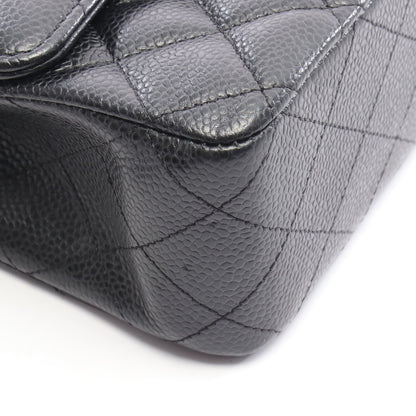 マトラッセ Wフラップ Wチェーンショルダーバッグ キャビアスキン ブラック シルバー金具 シャネル バッグ CHANEL