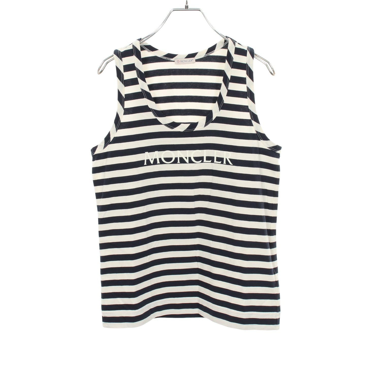 タンクトップ ボーダー フロントロゴプリント コットン ホワイト ネイビー モンクレール トップス MONCLER