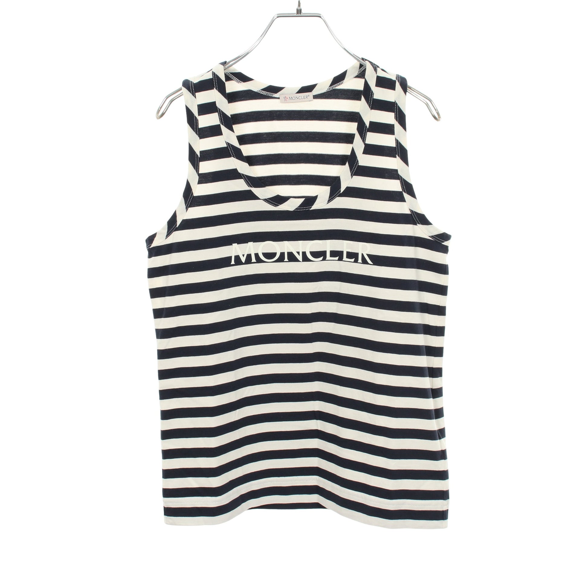 タンクトップ ボーダー フロントロゴプリント コットン ホワイト ネイビー モンクレール トップス MONCLER