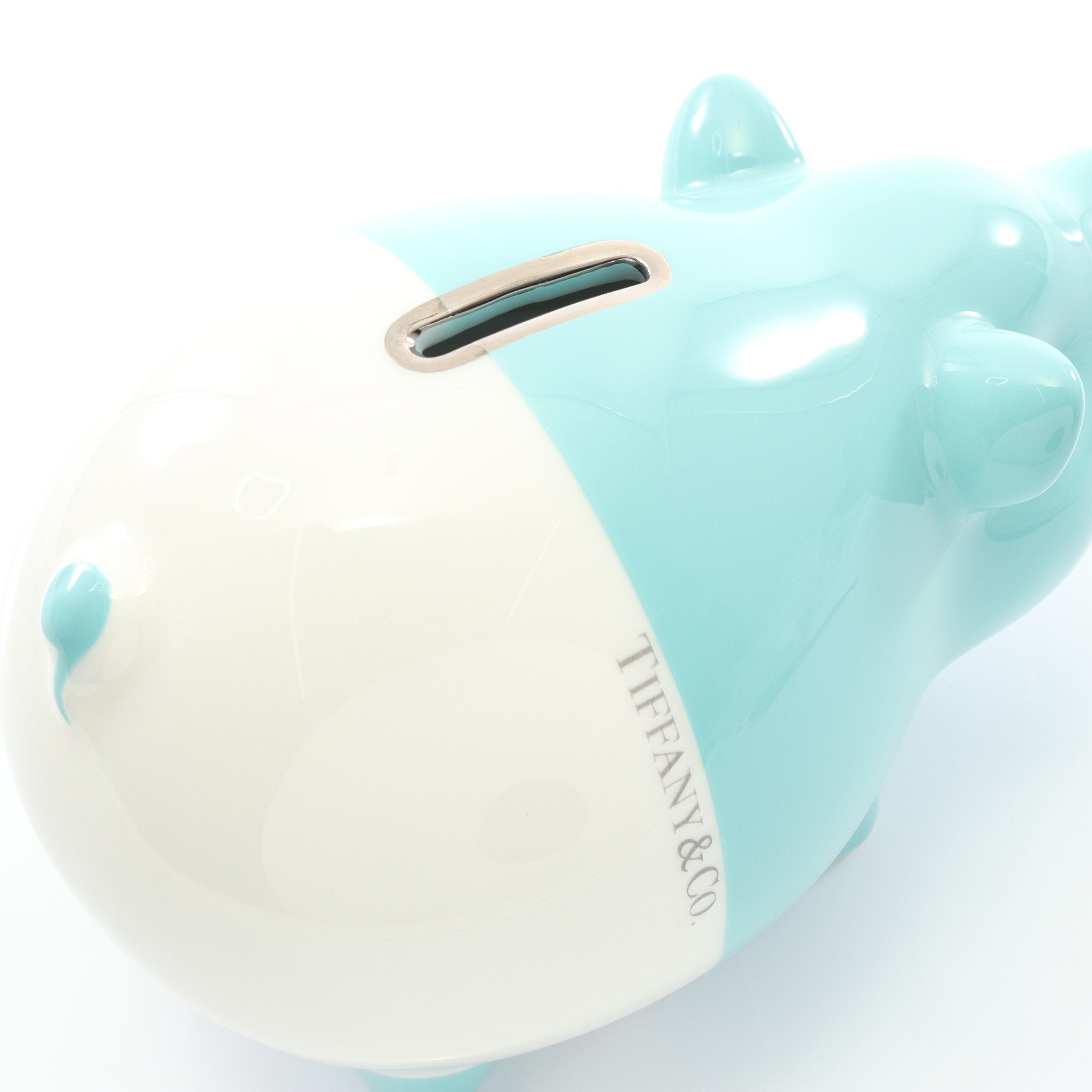 ピギー バンク ブタ 貯金箱 小物 陶器 エメラルドグリーン ホワイト