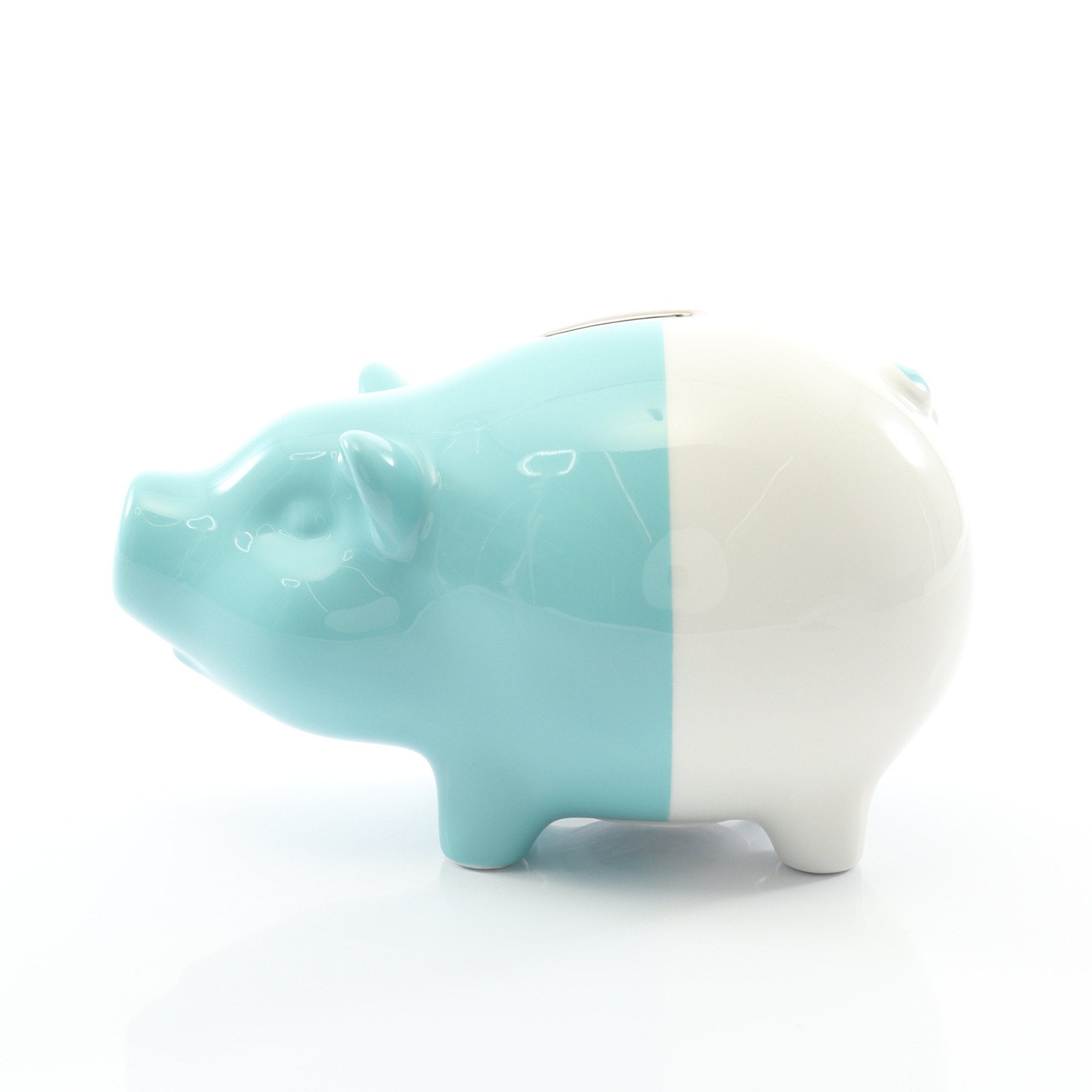 ピギー バンク ブタ 貯金箱 小物 陶器 エメラルドグリーン ホワイト