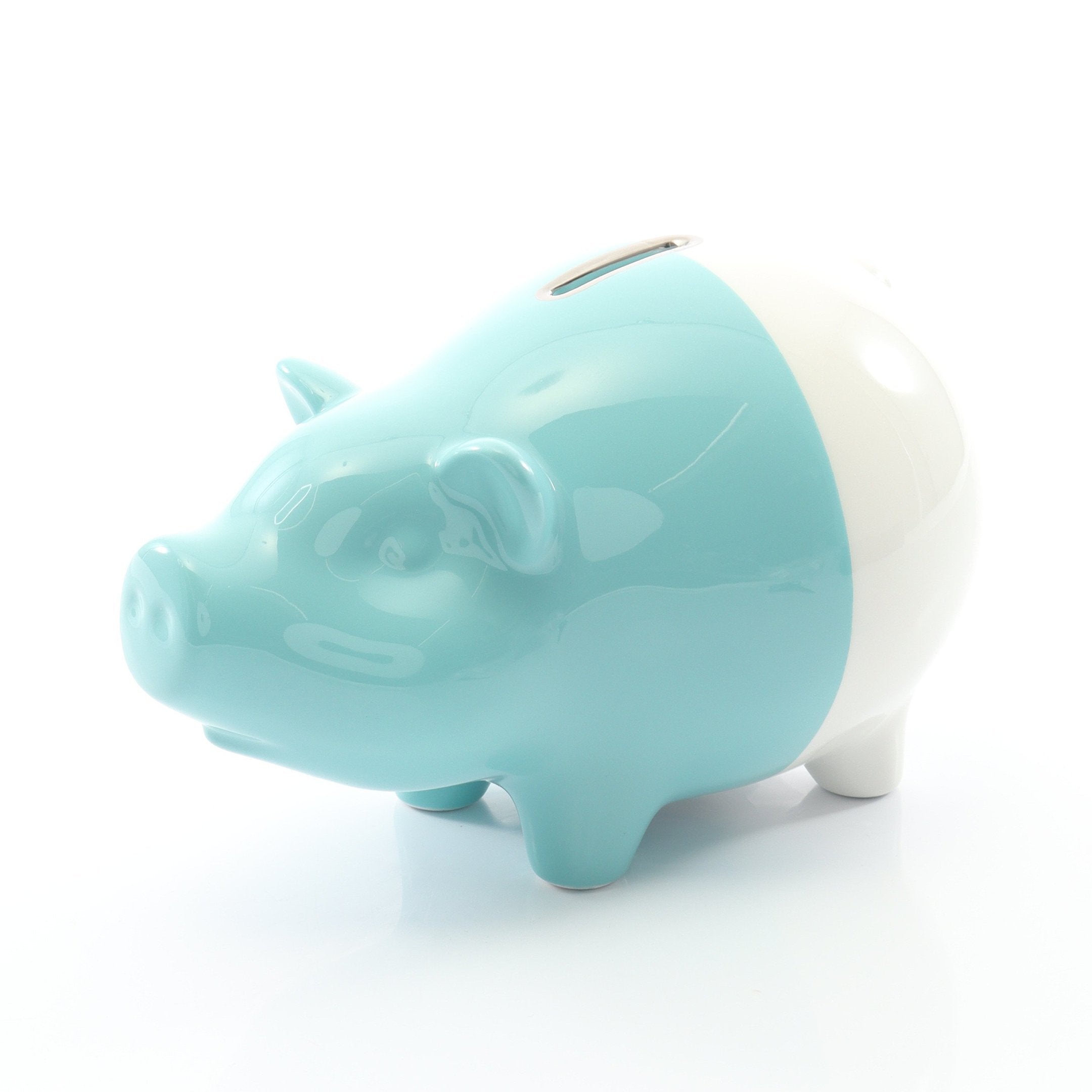 ピギー バンク ブタ 貯金箱 小物 陶器 エメラルドグリーン ホワイト