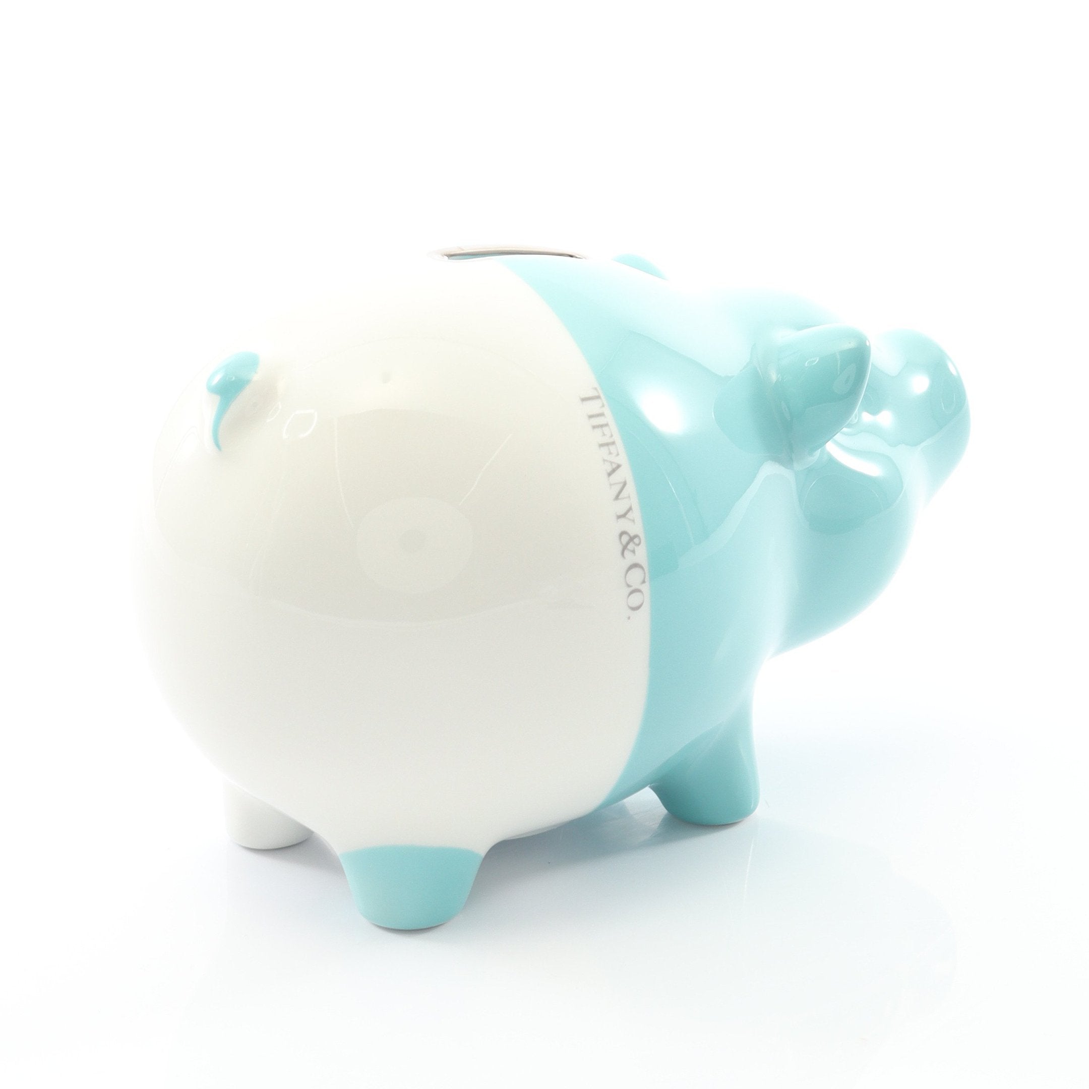 ピギー バンク ブタ 貯金箱 小物 陶器 エメラルドグリーン ホワイト