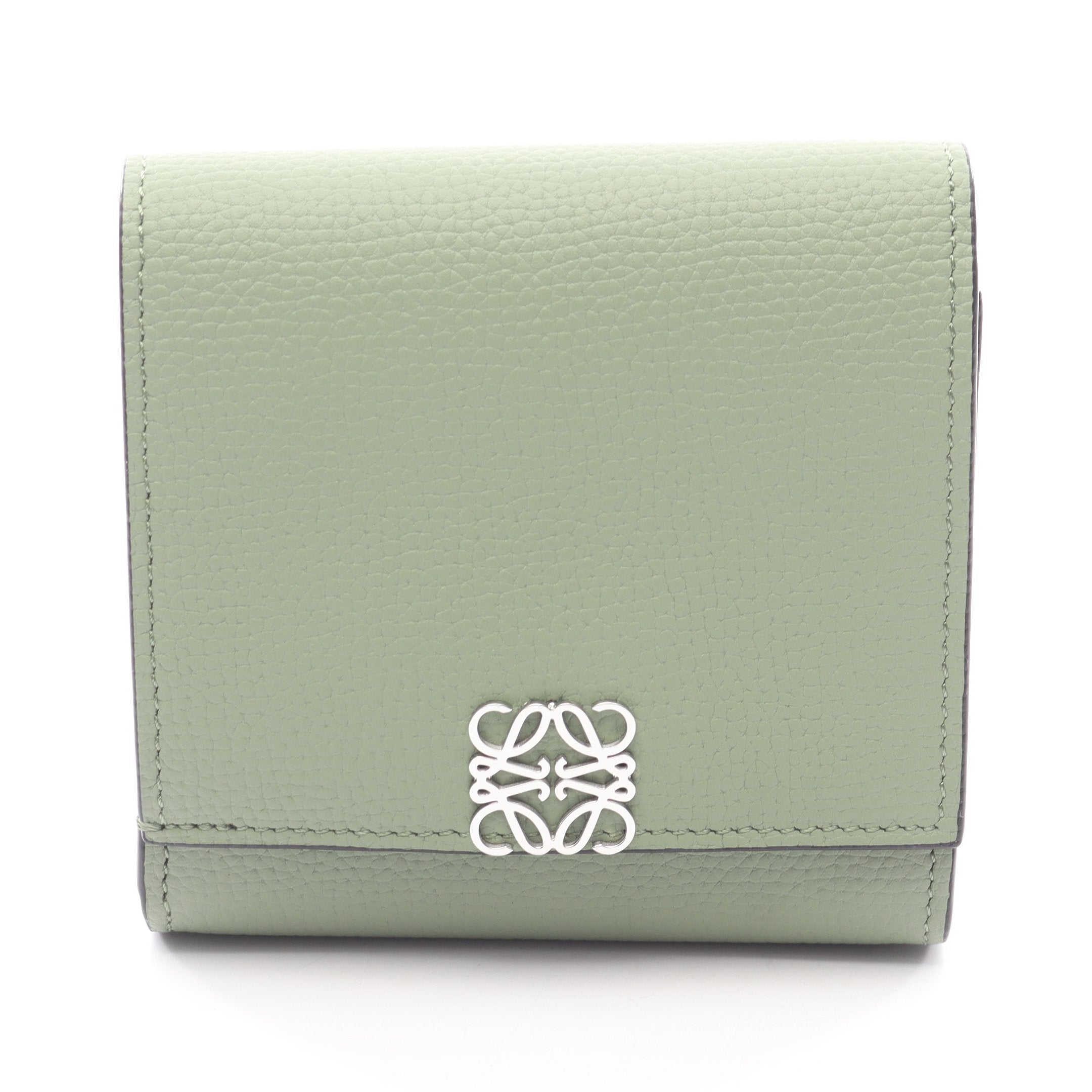 ロエベ 財布 ライトグリーン アナグラムコンパクトフラップウォレット 二つ折り財布 レザー ライト