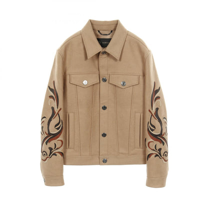ジャケット カバーオール 袖レザーパッチ ウール キャメル ベージュ ブラウン ヴェルサーチ アウター Versace