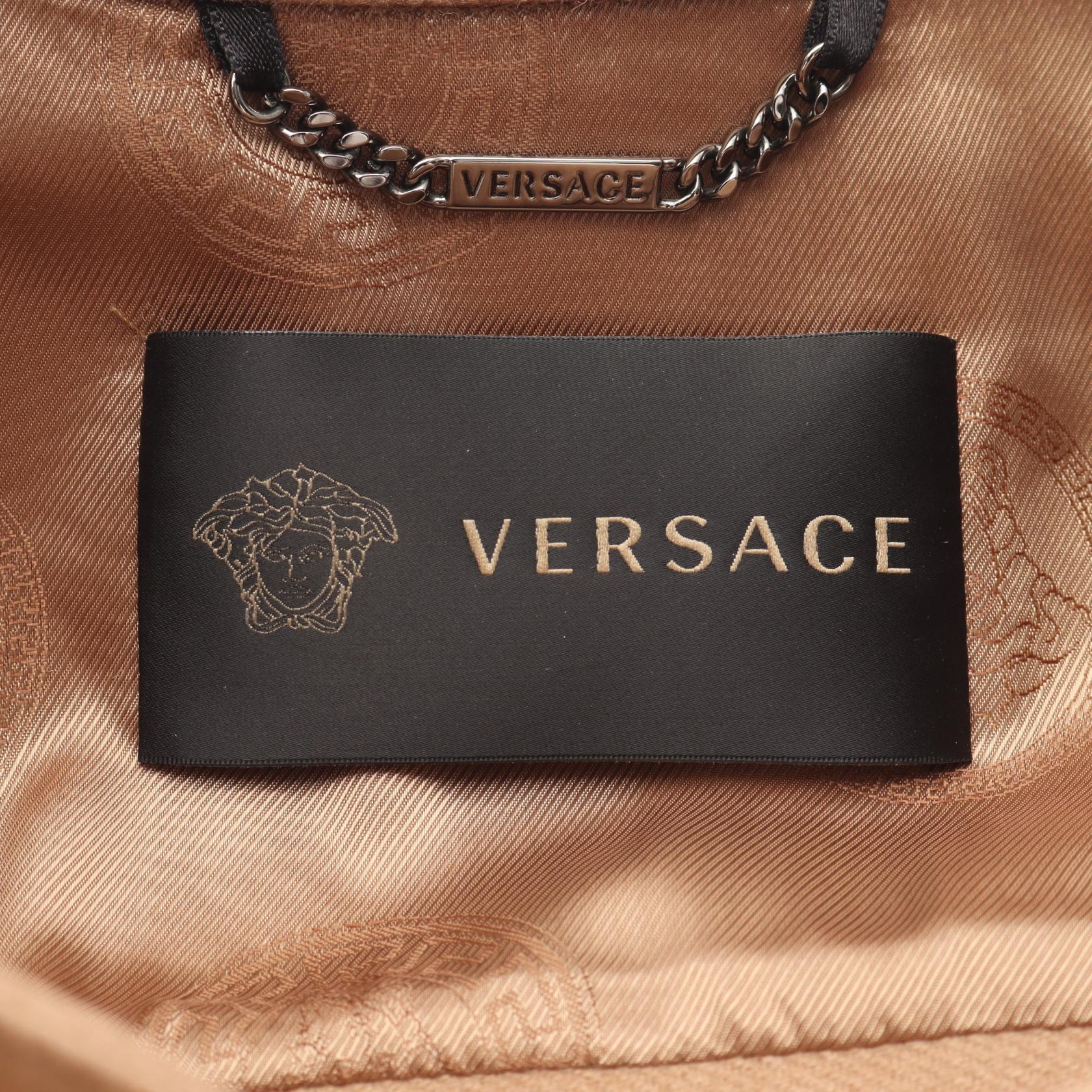 ジャケット カバーオール 袖レザーパッチ ウール キャメル ベージュ ブラウン ヴェルサーチ アウター Versace