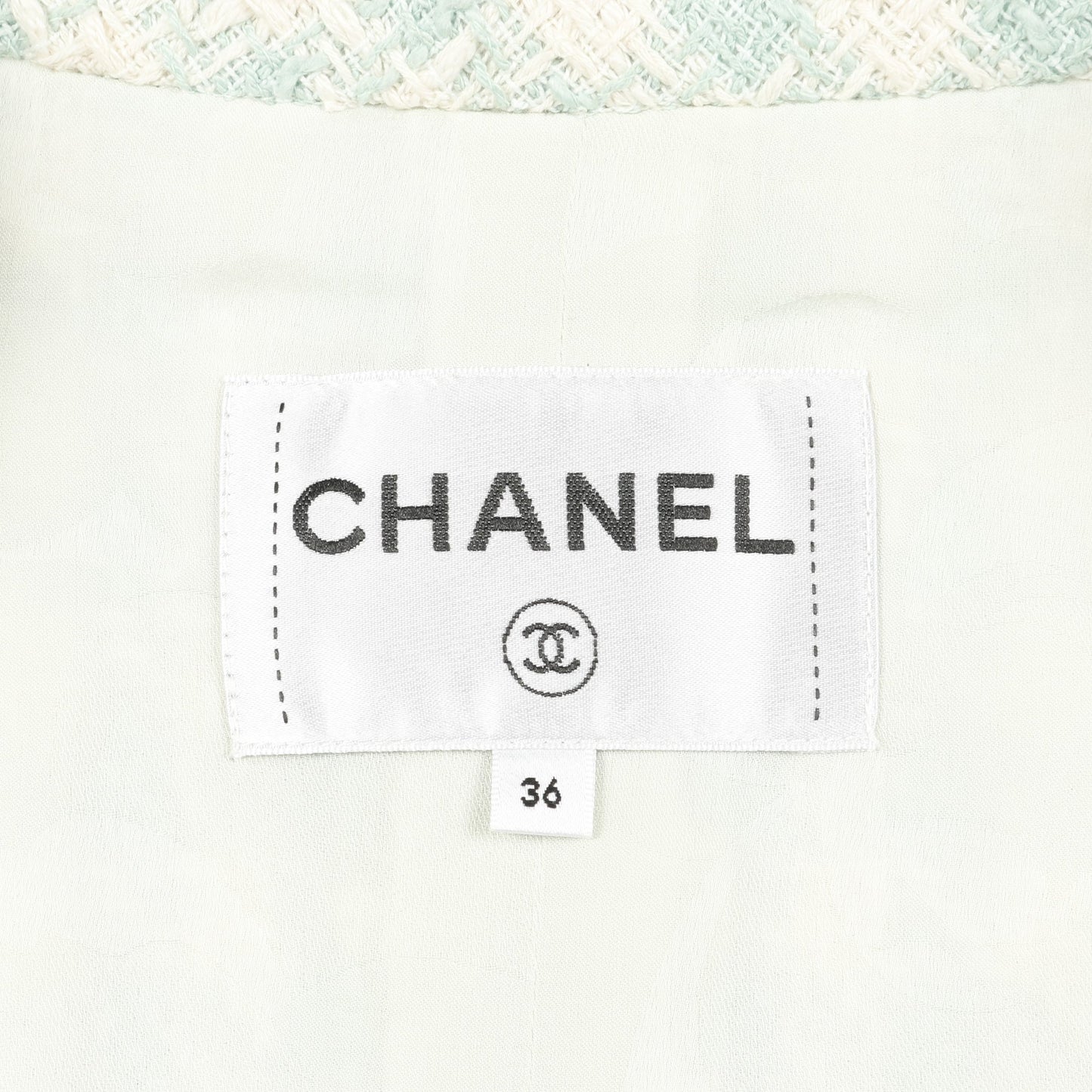 ココマークビジューボタン ツイード ジャケット コットン ターコイズブルー オフホワイト シャネル アウター CHANEL
