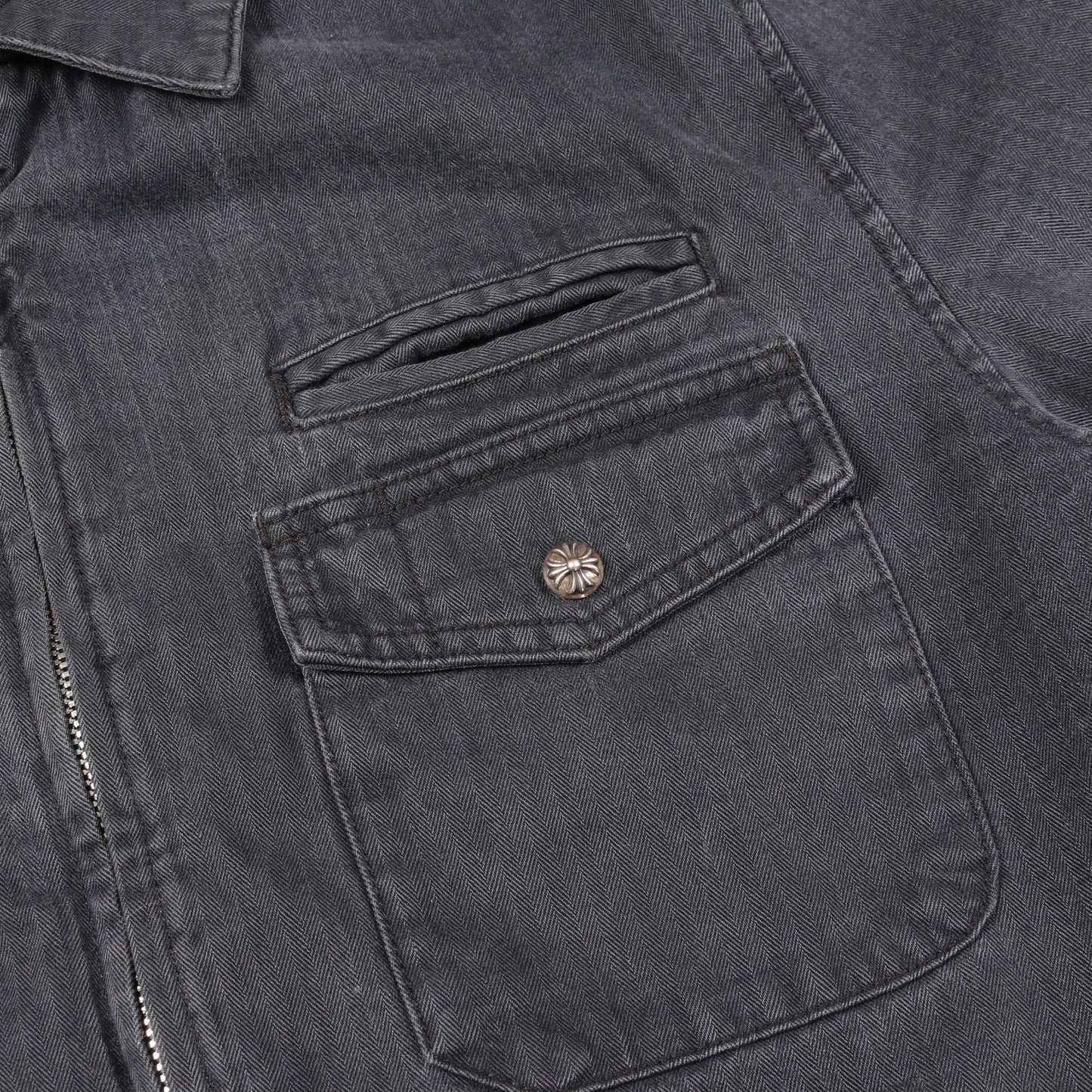 クロスボールボタン デニムジャケット コットン ダークグレー ジップアップ 中綿 クロムハーツ アウター Chrome Hearts