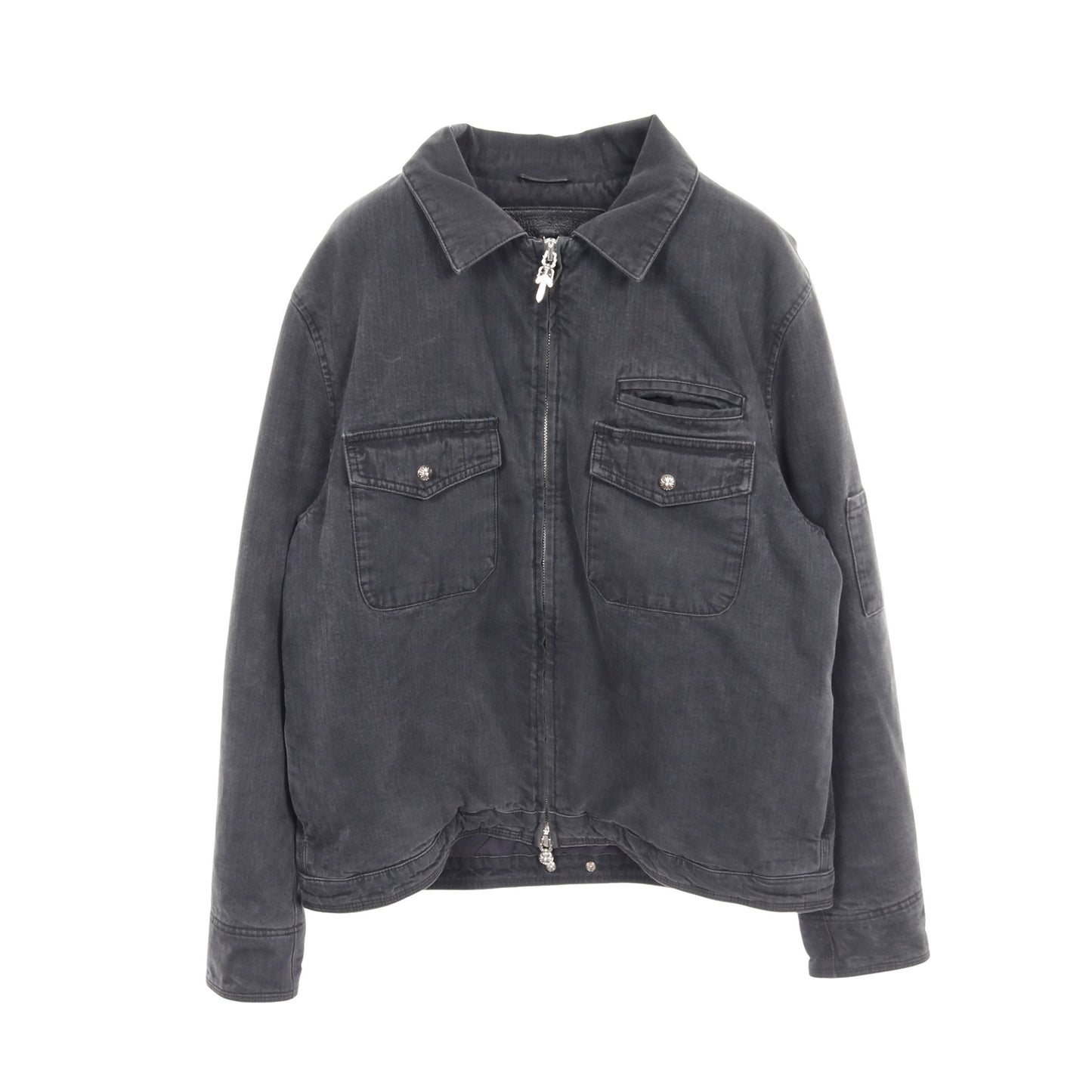 クロスボールボタン デニムジャケット コットン ダークグレー ジップアップ 中綿 クロムハーツ アウター Chrome Hearts