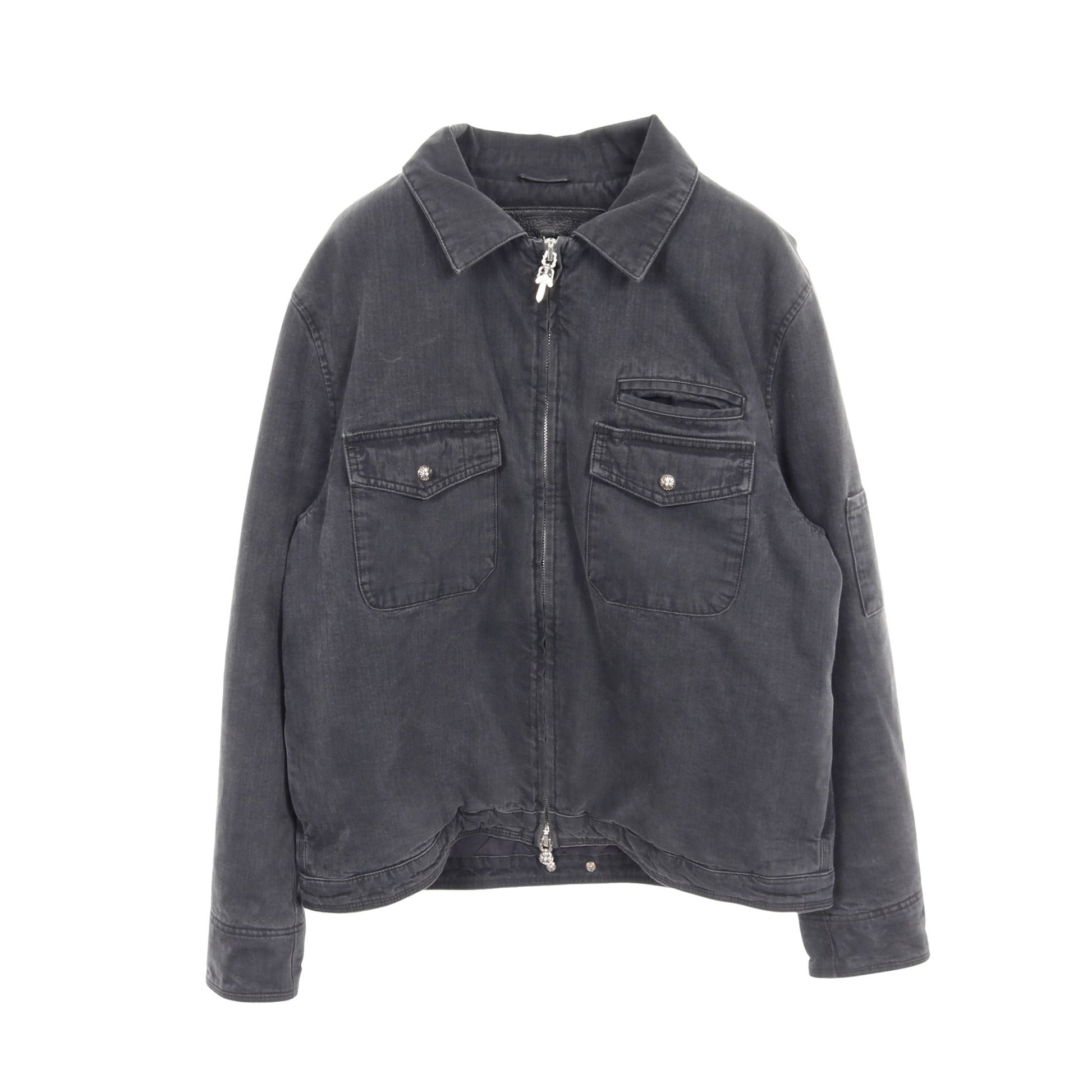 クロスボールボタン デニムジャケット コットン ダークグレー ジップアップ 中綿 クロムハーツ アウター Chrome Hearts