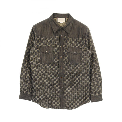 GGジャガード シャツ デニムジャケット コットン ブラック グッチ アウター GUCCI