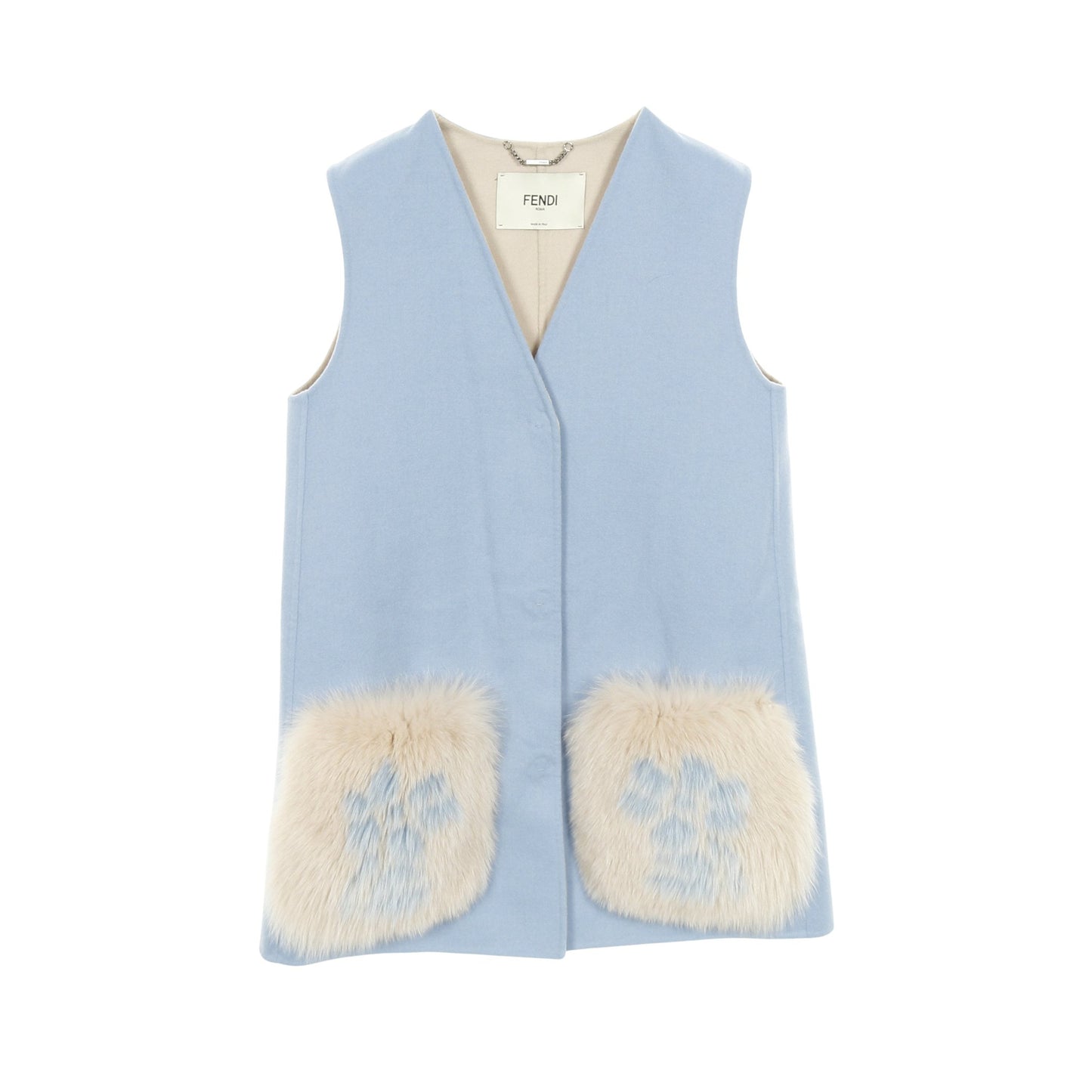 ロングジレ ベスト ウール フォックスファー ライトブルー ベージュ フェンディ アウター FENDI
