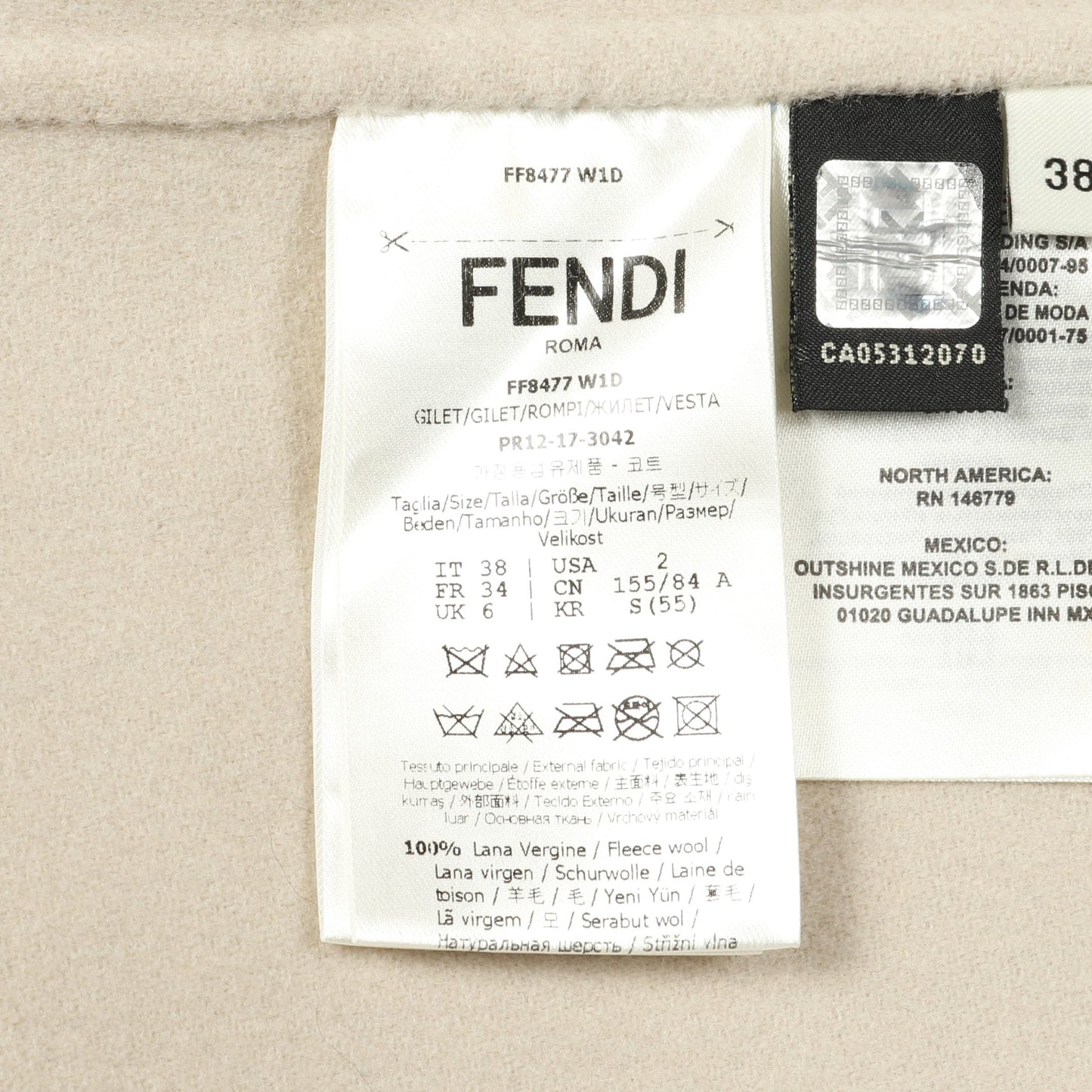 ロングジレ ベスト ウール フォックスファー ライトブルー ベージュ フェンディ アウター FENDI