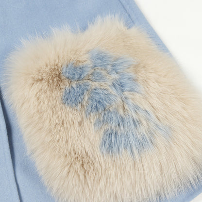 ロングジレ ベスト ウール フォックスファー ライトブルー ベージュ フェンディ アウター FENDI
